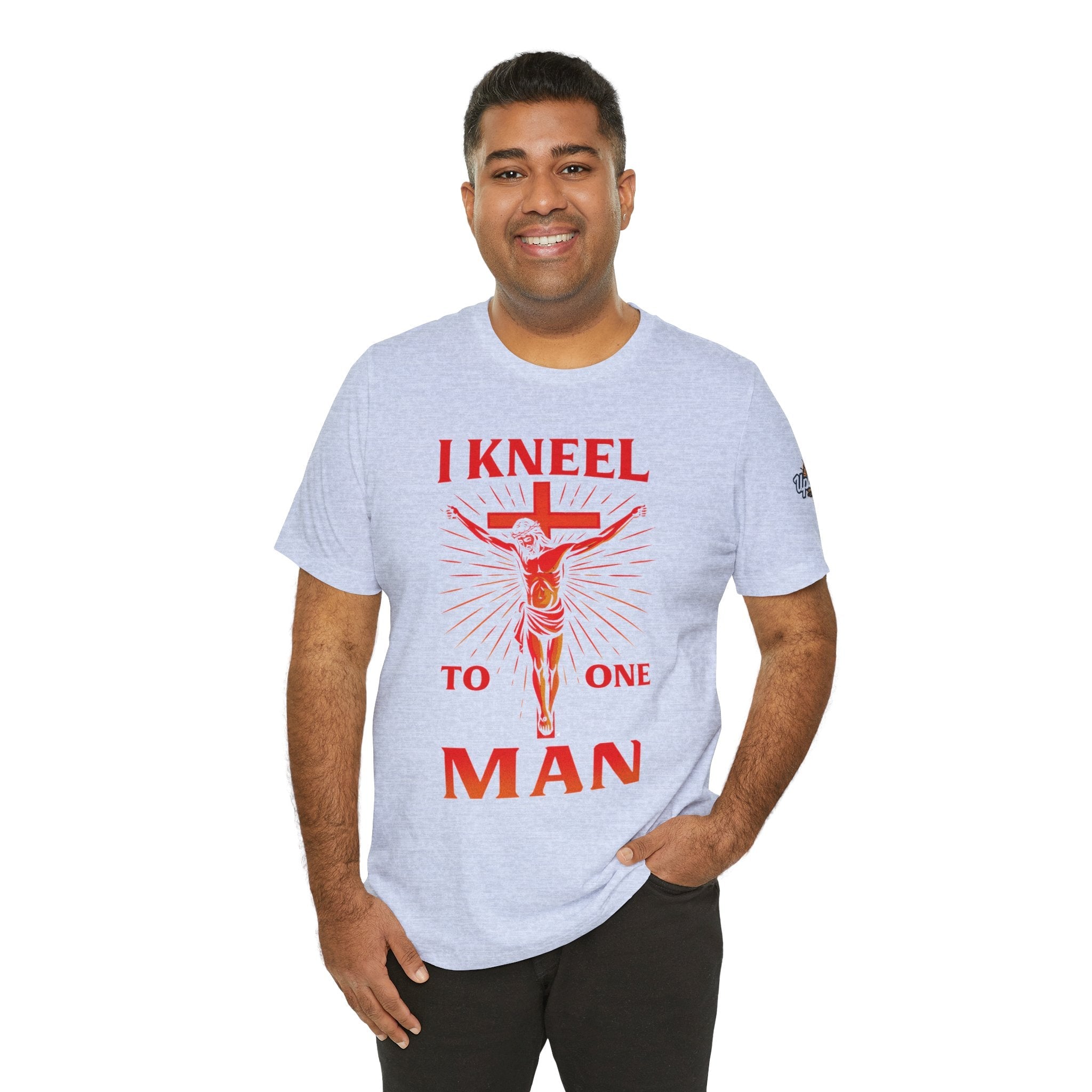 I Kneel to One Man T-shirt – Crucifixion Christian T-shirt for Unashamed Devotion & Bold Faith Printify