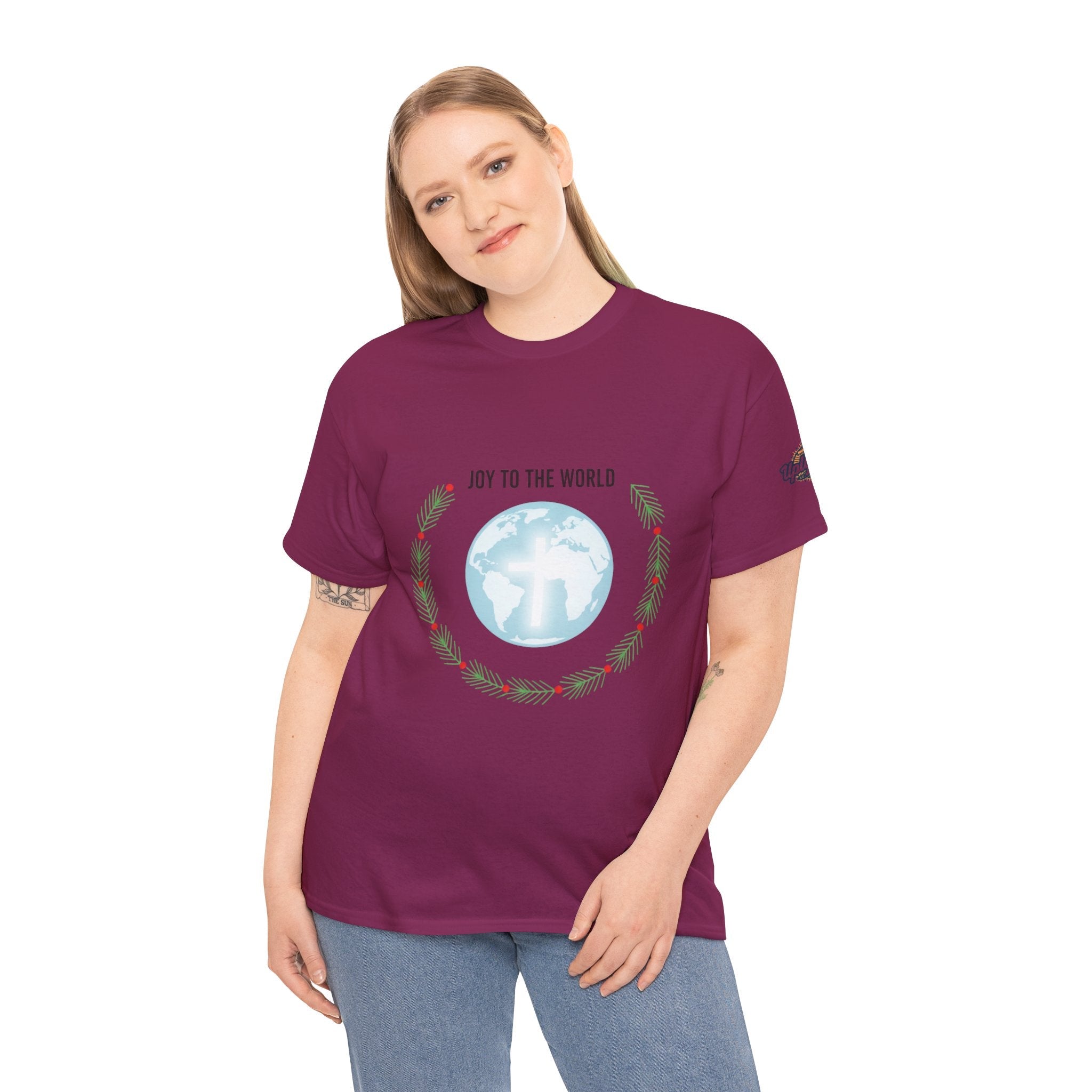Joy to the World T-shirt – Wreath Earth Nativity Christian Christmas T-shirt for Isaiah 9:6 Holiday Faith & Festive Joy Printify