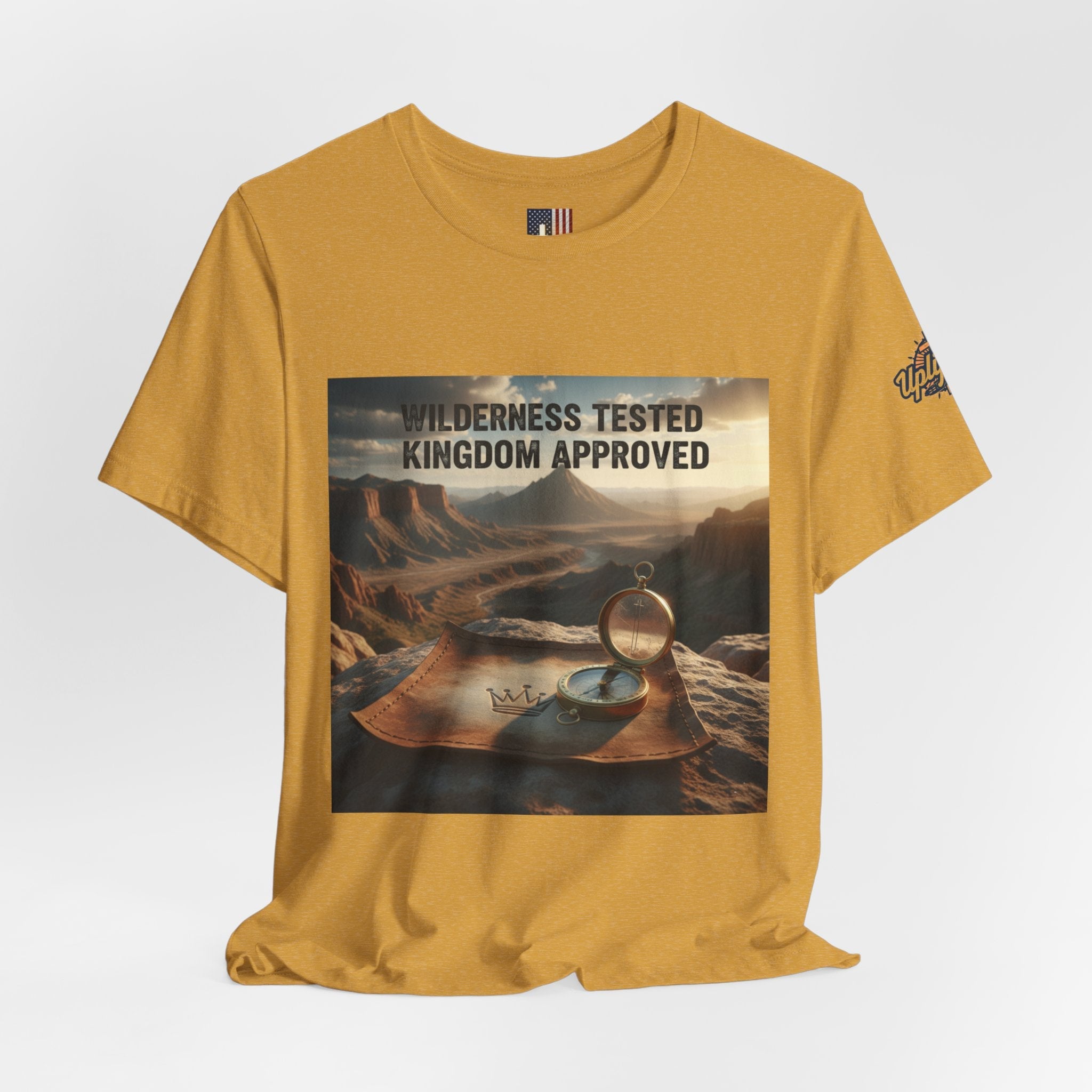 Wilderness Tested Kingdom Approved T-shirt – Mountain Desert Compass Crown Christian T-shirt for Biblical Adventure Faith Printify