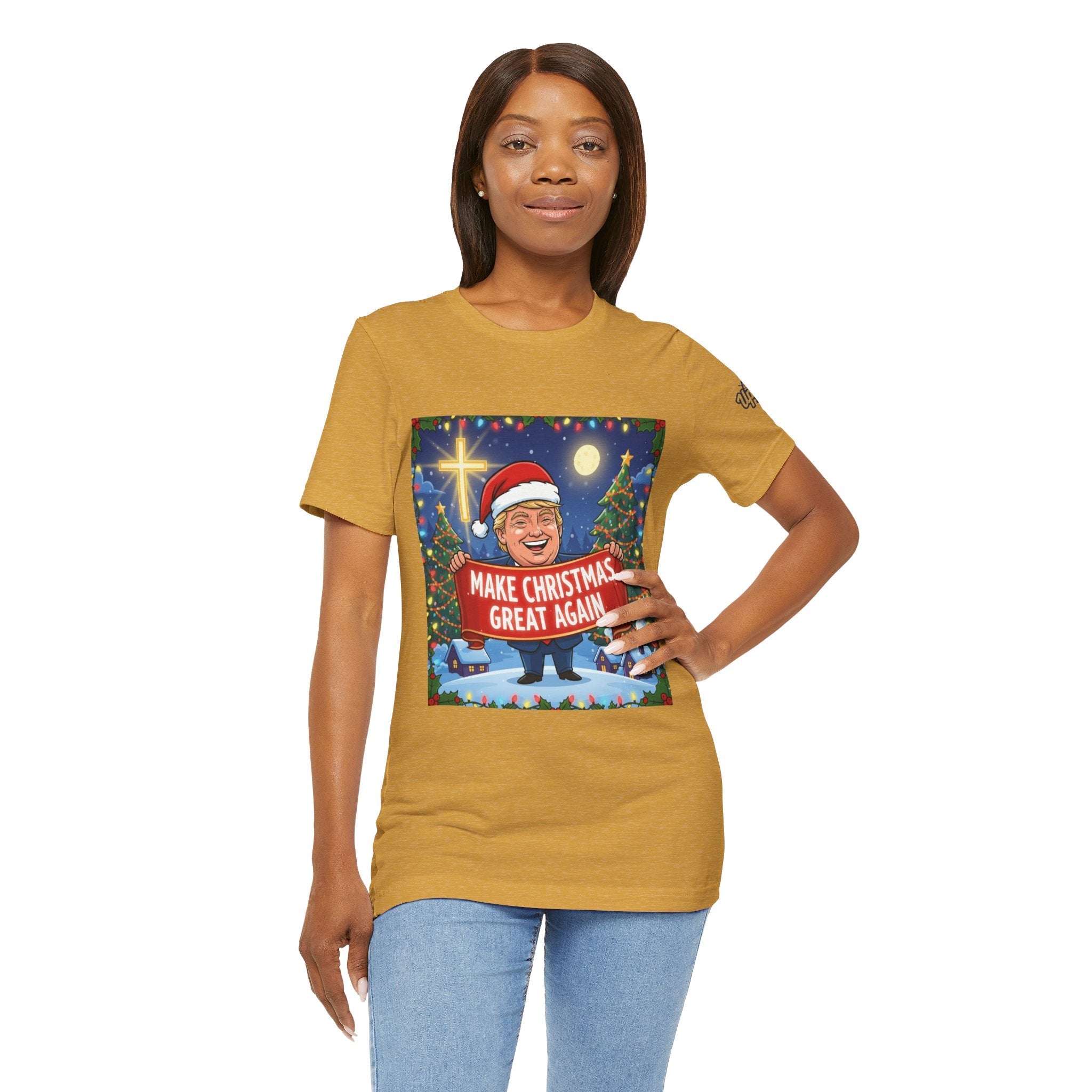 🎄 Make Christmas Great Again – Patriotic Christian Christmas T-Shirt | Bold Holiday Faith Tee | Red & White Banner Design | Uplifted Gear Printify