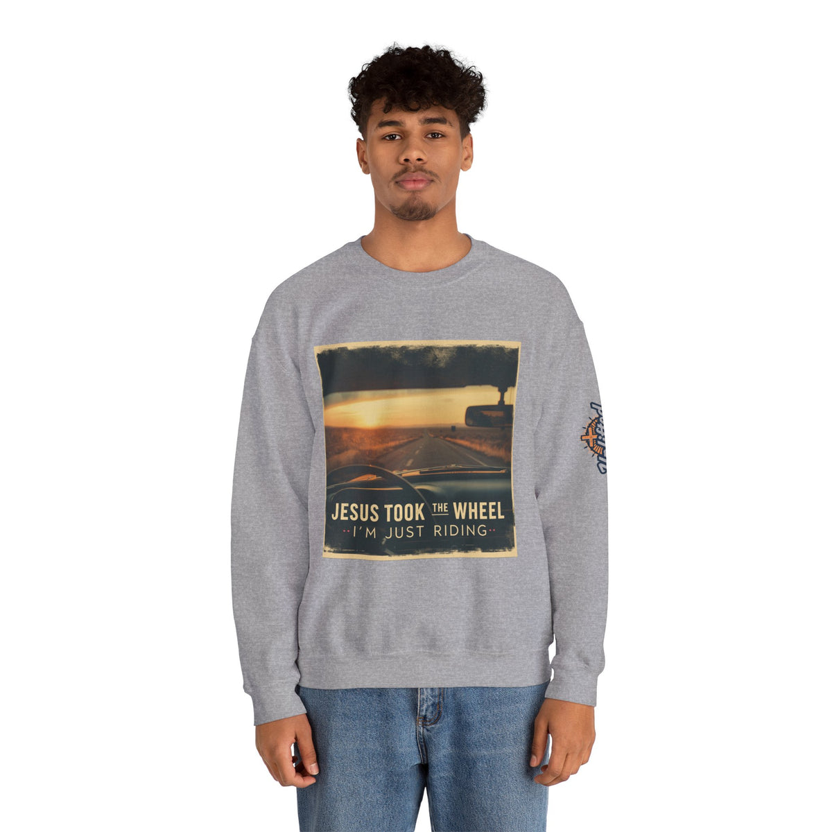 Jesus Took the Wheel I'm Just Riding Sweatshirt – Funny Christian Convertible Car Sweatshirt for Surrendered Faith & Humor