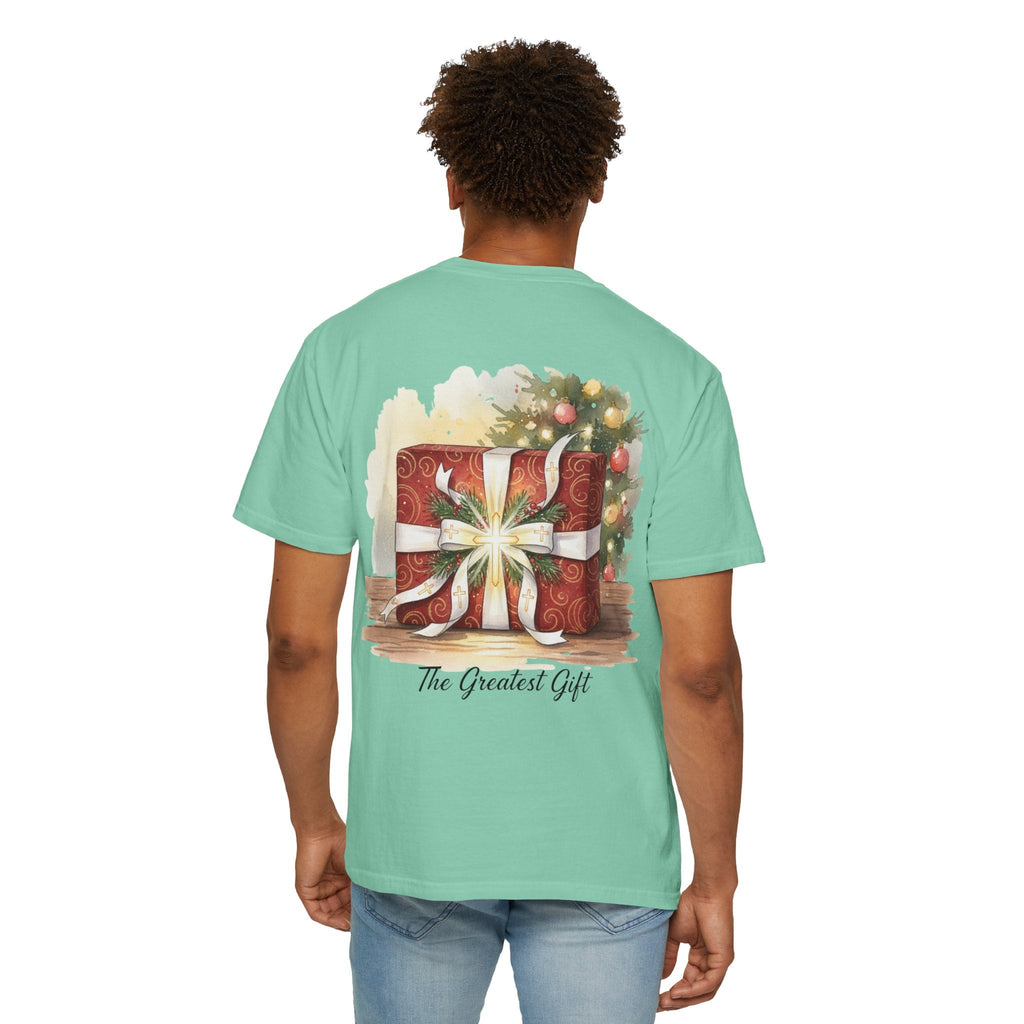 The Greatest Gift T-shirt – Cross Bow Present Christian T-shirt for Christmas Salvation & Eternal Faith Printify