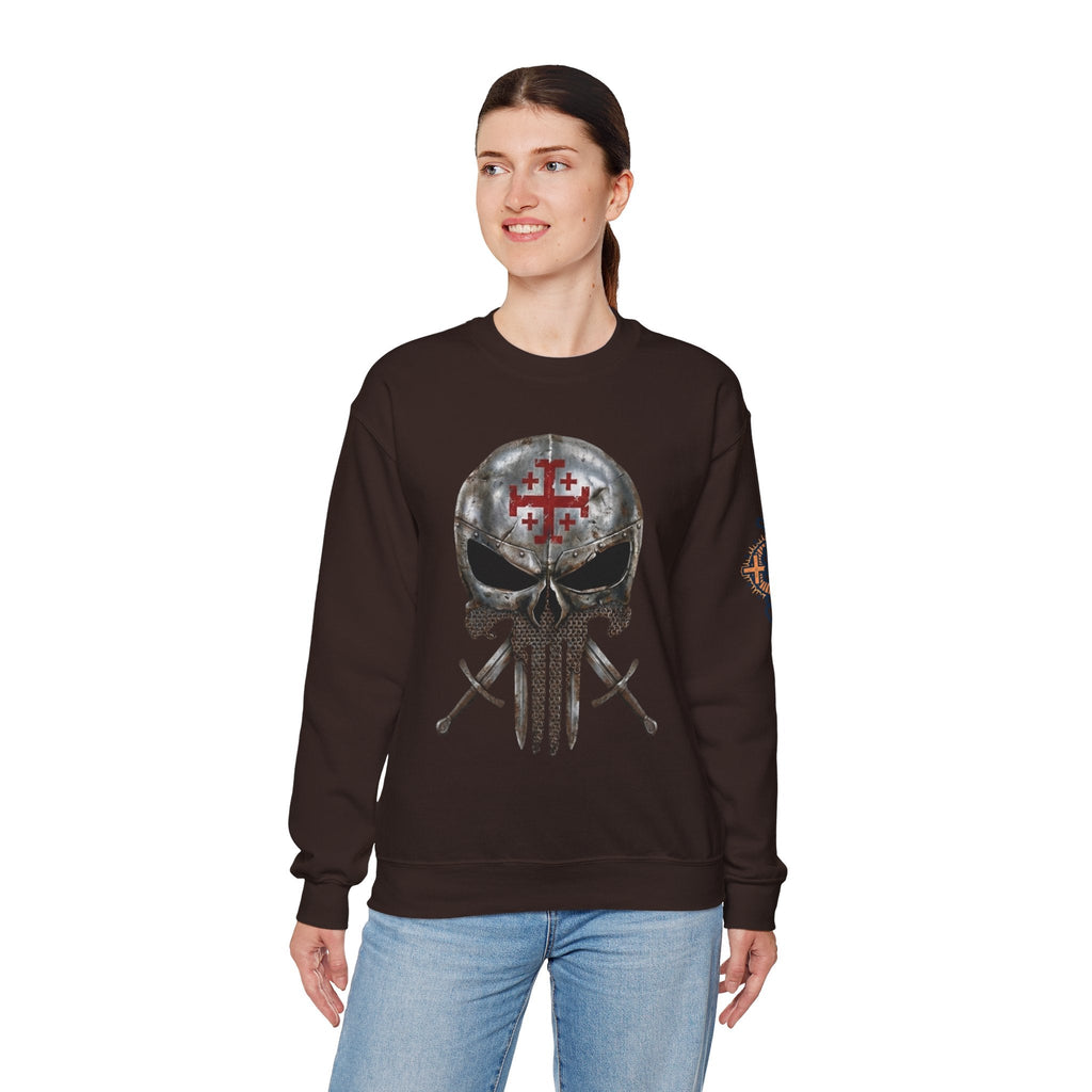Crusader Knight Christian Skull Sweatshirt - Warrior Armor of God Sweatshirt Printify