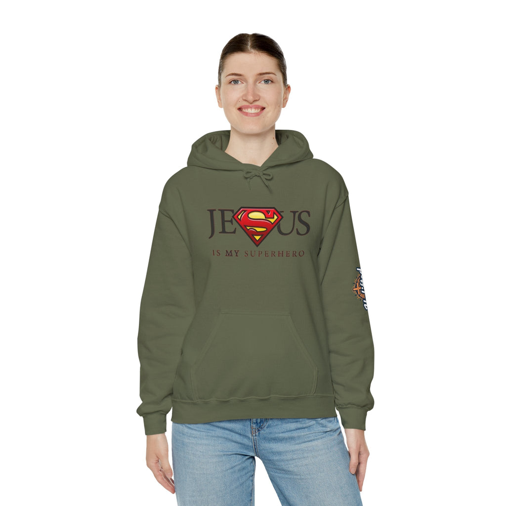 Jesus Is My Superhero Hoodie — Christian Faith Graphic Pullover Printify