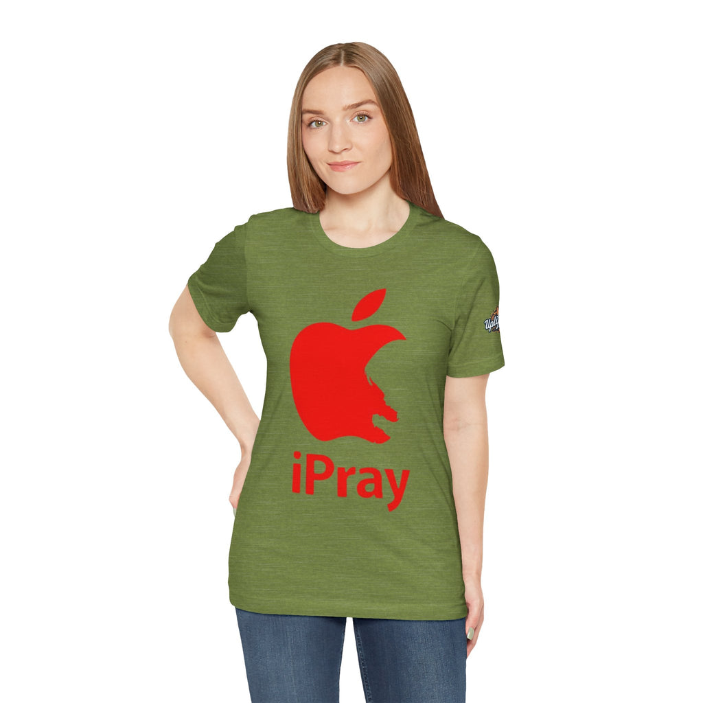 iPray Red Apple Christian T-Shirt — Faith Graphic Tee Printify