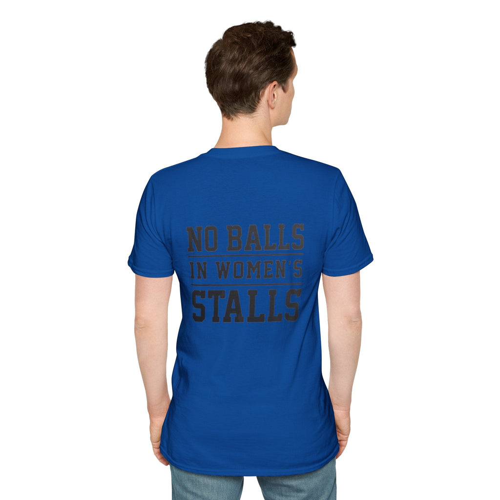 The Lord Says No Balls in Women's Stalls Statement T-Shirt Printify