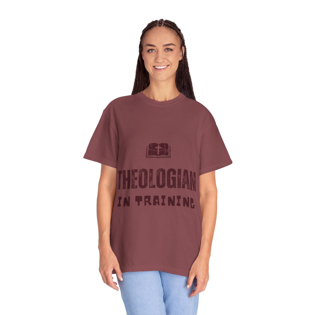 Theologian in Training T-Shirt – Open Bible & Cross Christian Tee for Faithful Learners Printify