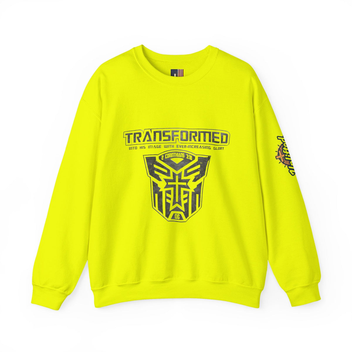 Transformer Logo Christian Sweatshirt | 2 Corinthians 3:18 Bible Verse Sweatshirt Printify