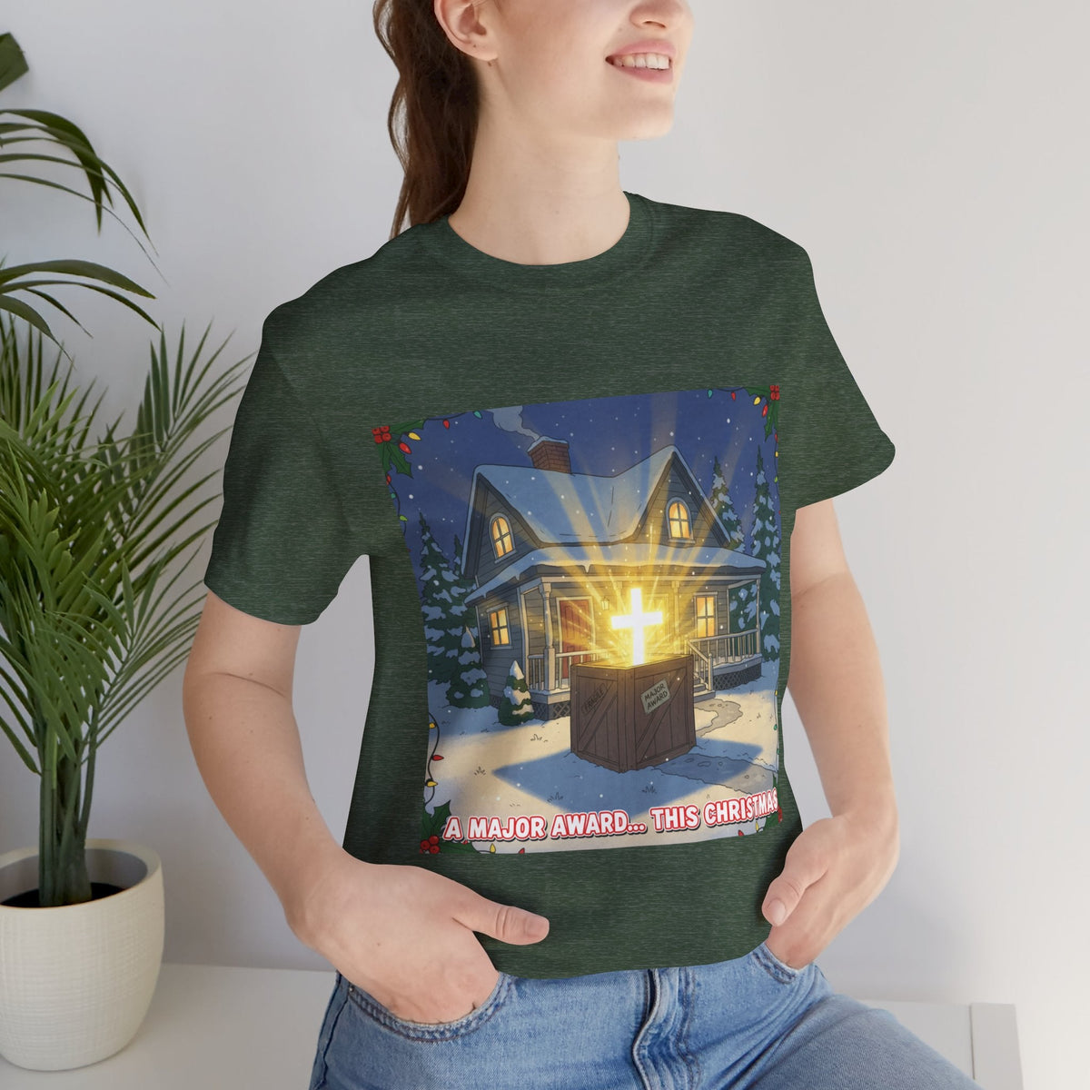 A Major Award This Christmas T-shirt – Fragile Leg Lamp Parody Cross Unboxing Christian T-shirt for Hilarious Faith & Holiday Glow Printify