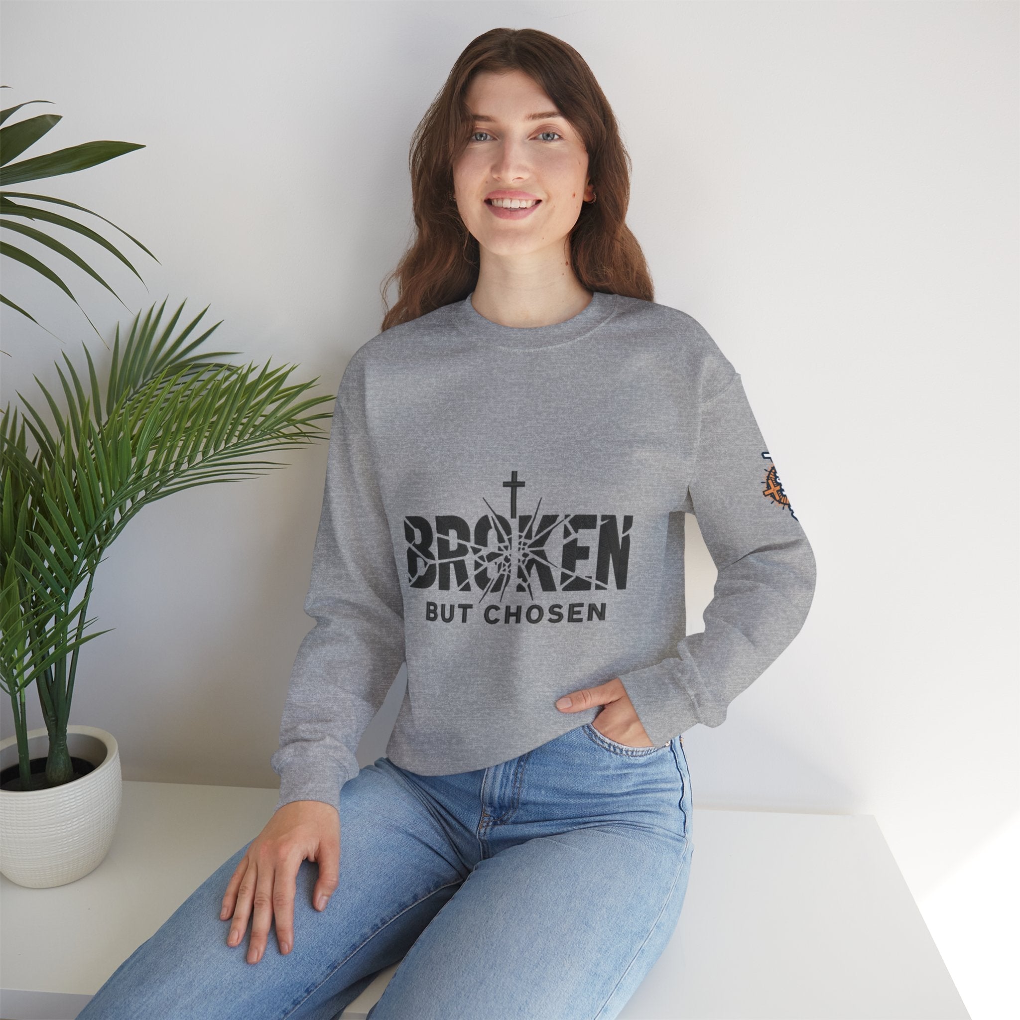 Broken But Chosen Crewneck Sweatshirt Printify