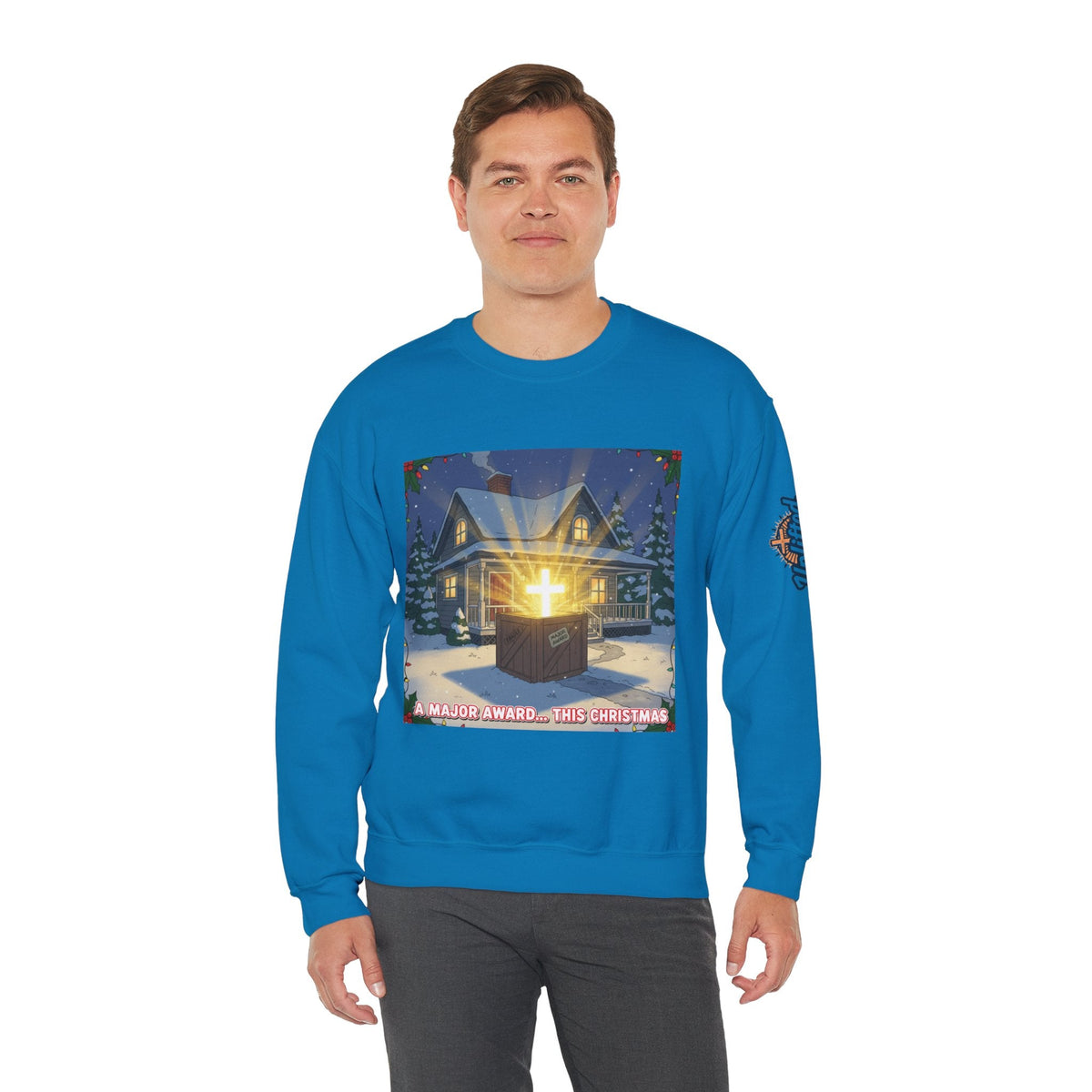 A Major Award This Christmas Sweatshirt – Fragile Leg Lamp Parody Cross Unboxing Christian Sweatshirt for Hilarious Faith & Holiday Glow Printify