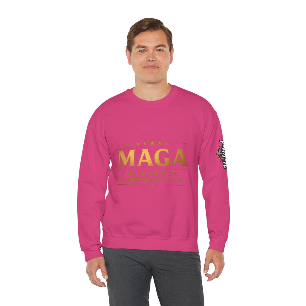 Sweatshirt — "MAGA Make America Godfearing Again" Gold Logo Crewneck Printify