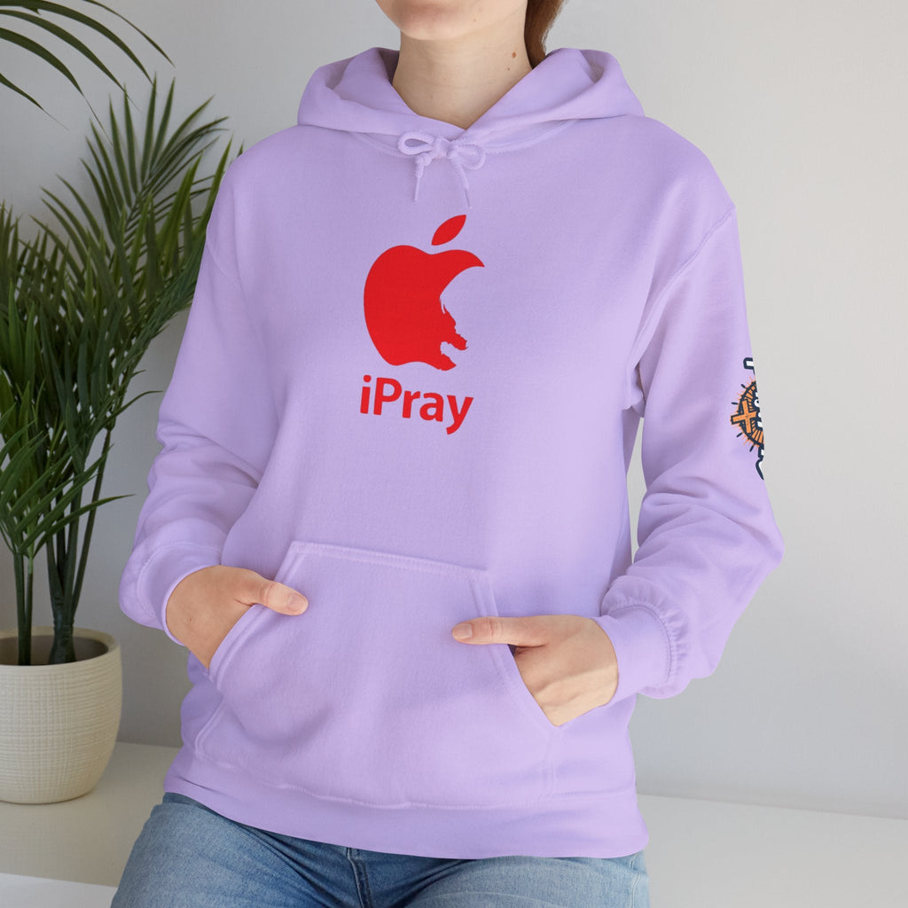 iPray Apple Logo Hoodie — Funny Christian Hoodie (Minimal Red Apple Graphic) Printify