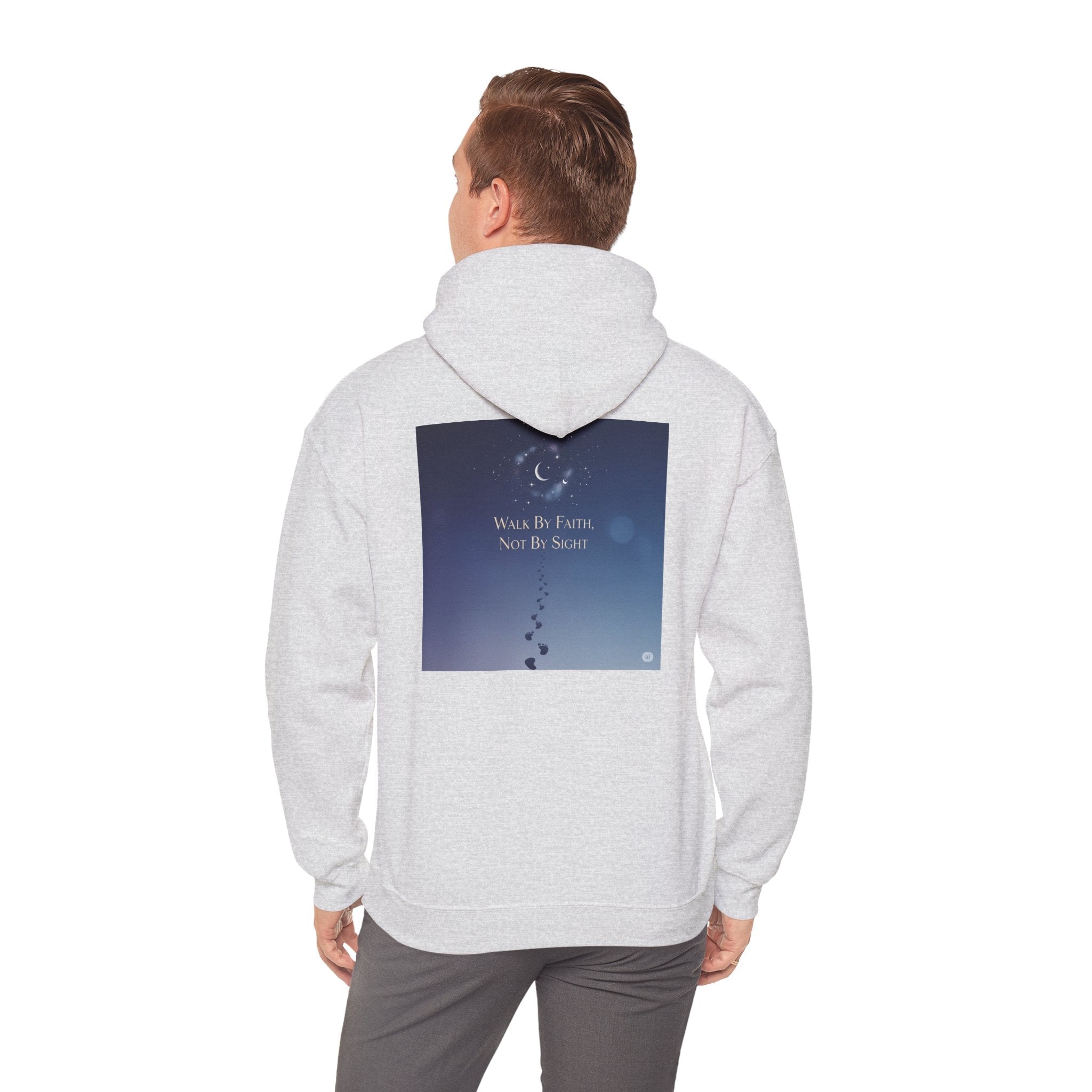 Walk by Faith, Not by Sight Hoodie – Moonlit Footprints Christian Hoodie for Cozy Nights Printify