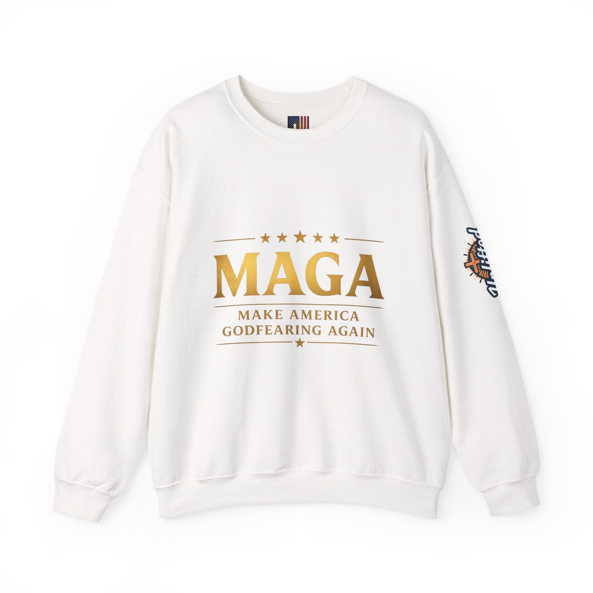 Sweatshirt — "MAGA Make America Godfearing Again" Gold Logo Crewneck Printify
