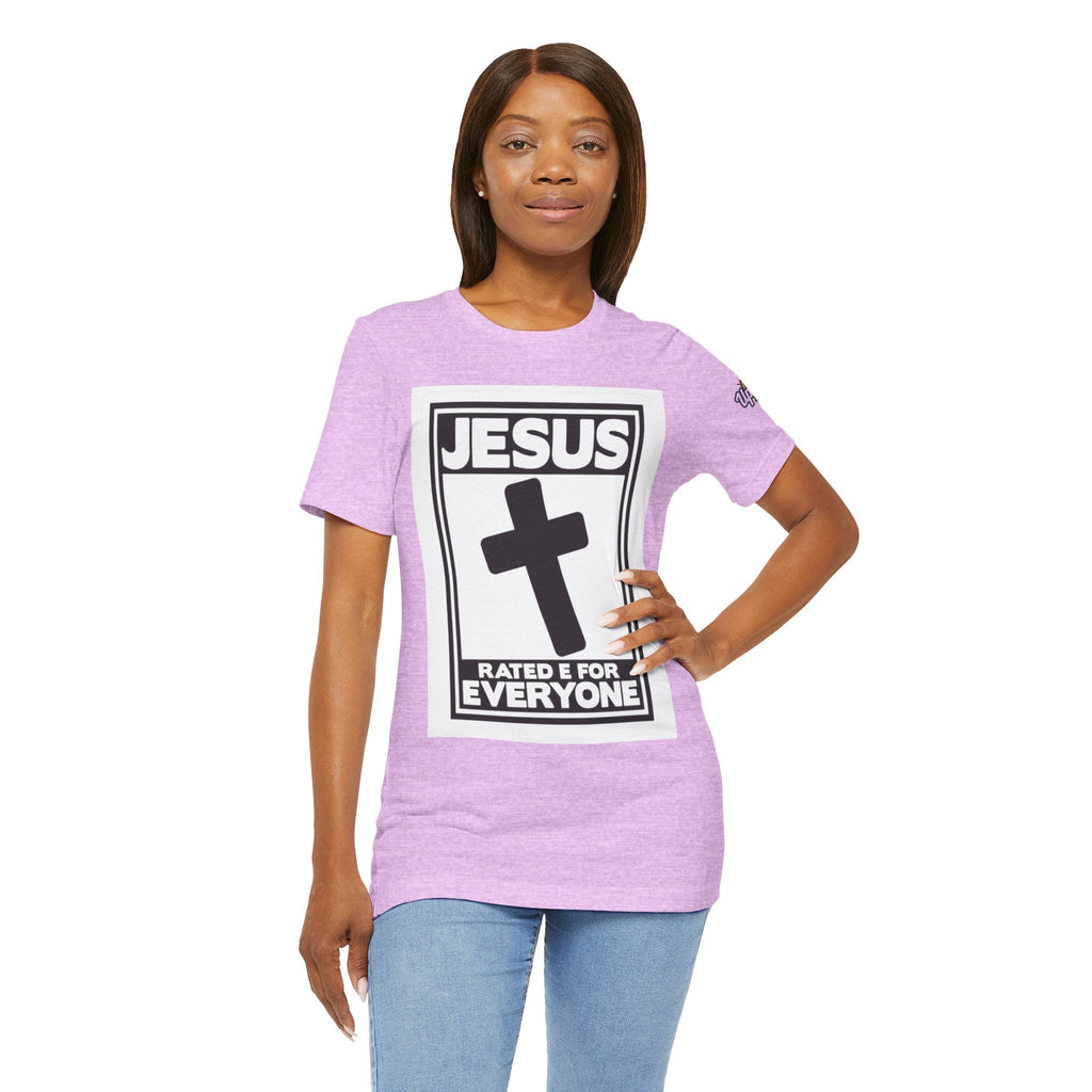 Jesus, Rated E for Everyone T-shirt - Gamer Faith T-shirt - Christian Video Game Parody Printify