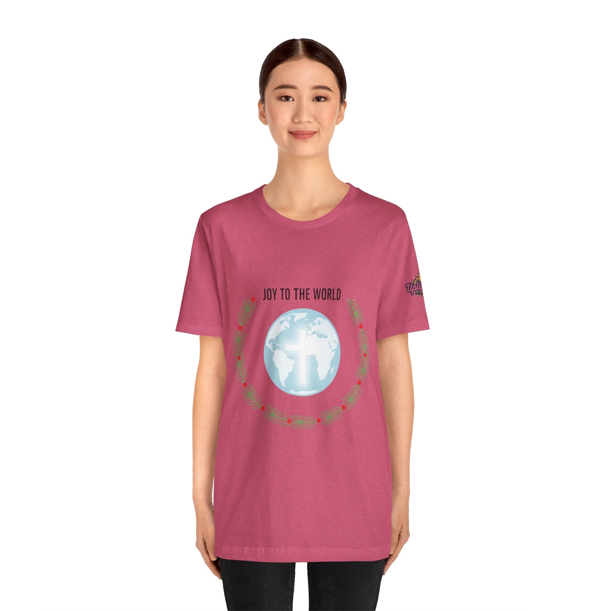 Joy to the World T-shirt – Wreath Earth Nativity Christian Christmas T-shirt for Isaiah 9:6 Holiday Faith & Festive Joy Printify