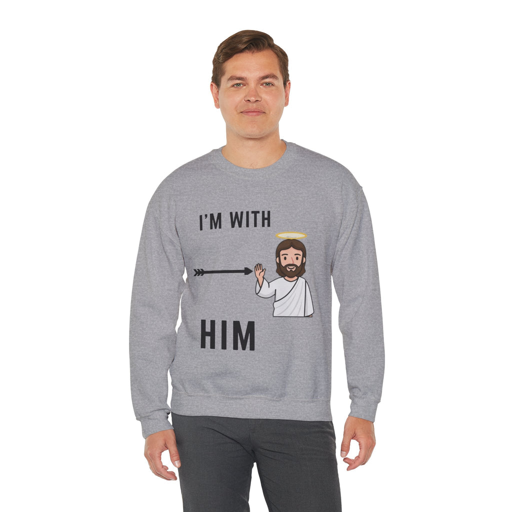 🔥 I’m With Him → Christian Sweatshirt | Arrow Pointing to Jesus | Minimalist Faith Tee | Subtle Cross Design | Bible-Inspired Apparel by Uplifted Gear Printify