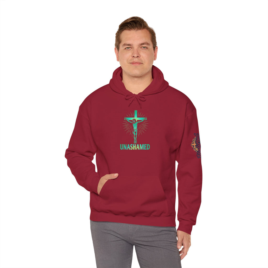 Unashamed Hoodie – Romans 1:16 Crucifixion Christian Hoodie for Bold Unwavering Faith Printify