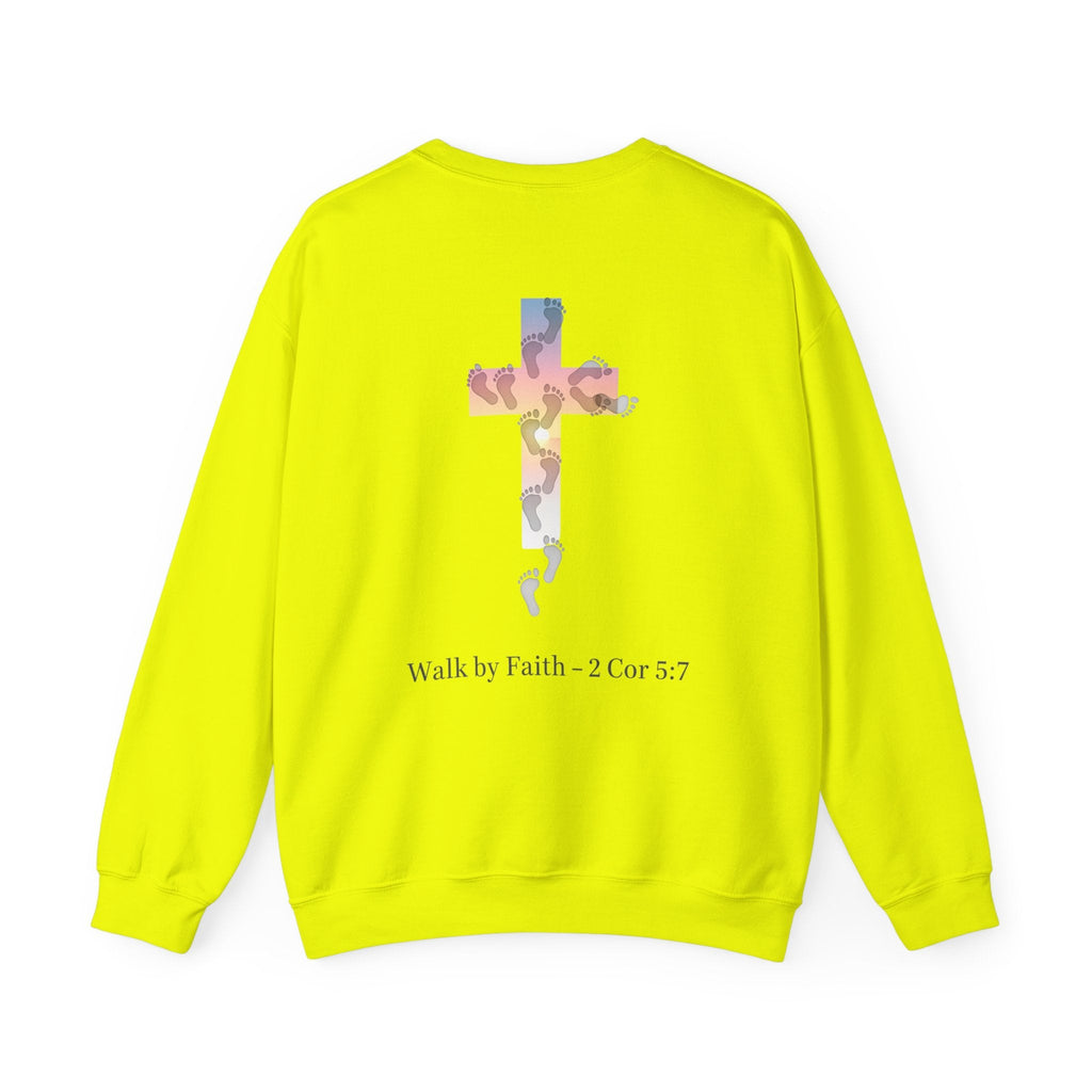 Walk by Faith Sweatshirt – Cross & Footprints Christian Sweatshirt for Cozy Inspiration Printify