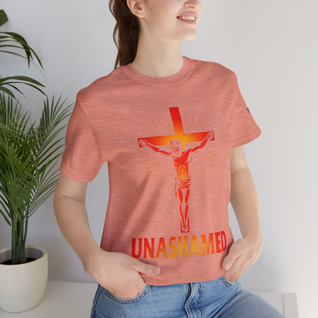 Unashamed T-shirt – Romans 1:16 Crucifixion Christian t-shirt for Bold Unwavering Faith Printify