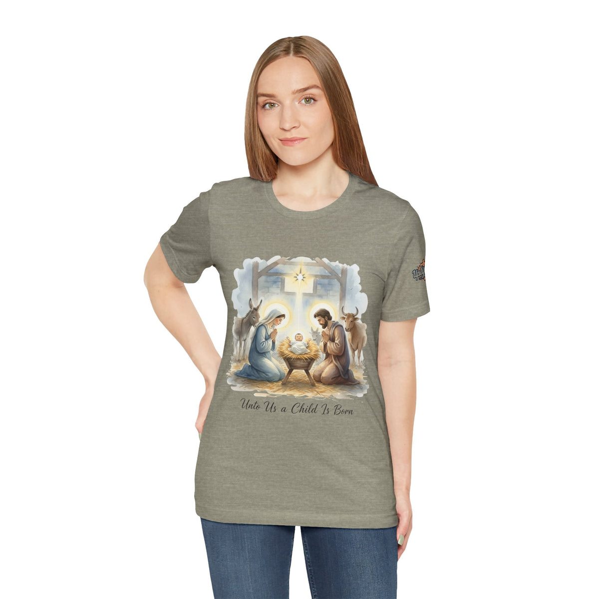 Unto Us a Child is Born T-shirt – Isaiah 9:6 Nativity Manger Scene Christian Christmas T-shirt for Holy Night Faith Printify