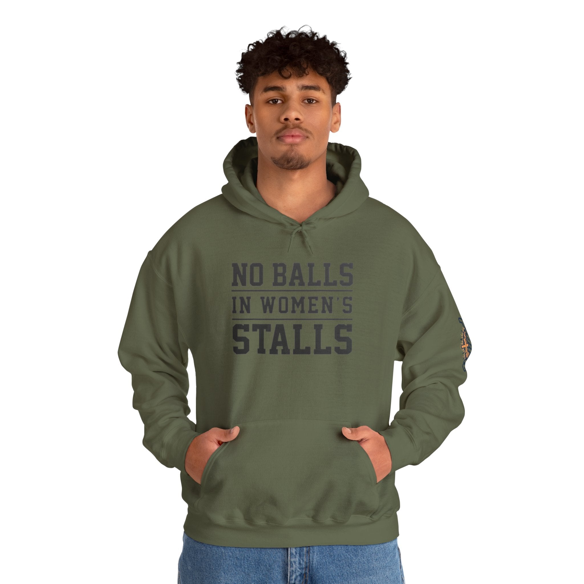 "No Balls in Women's Stalls" Statement Hoodie — Protest Sweatshirt Printify