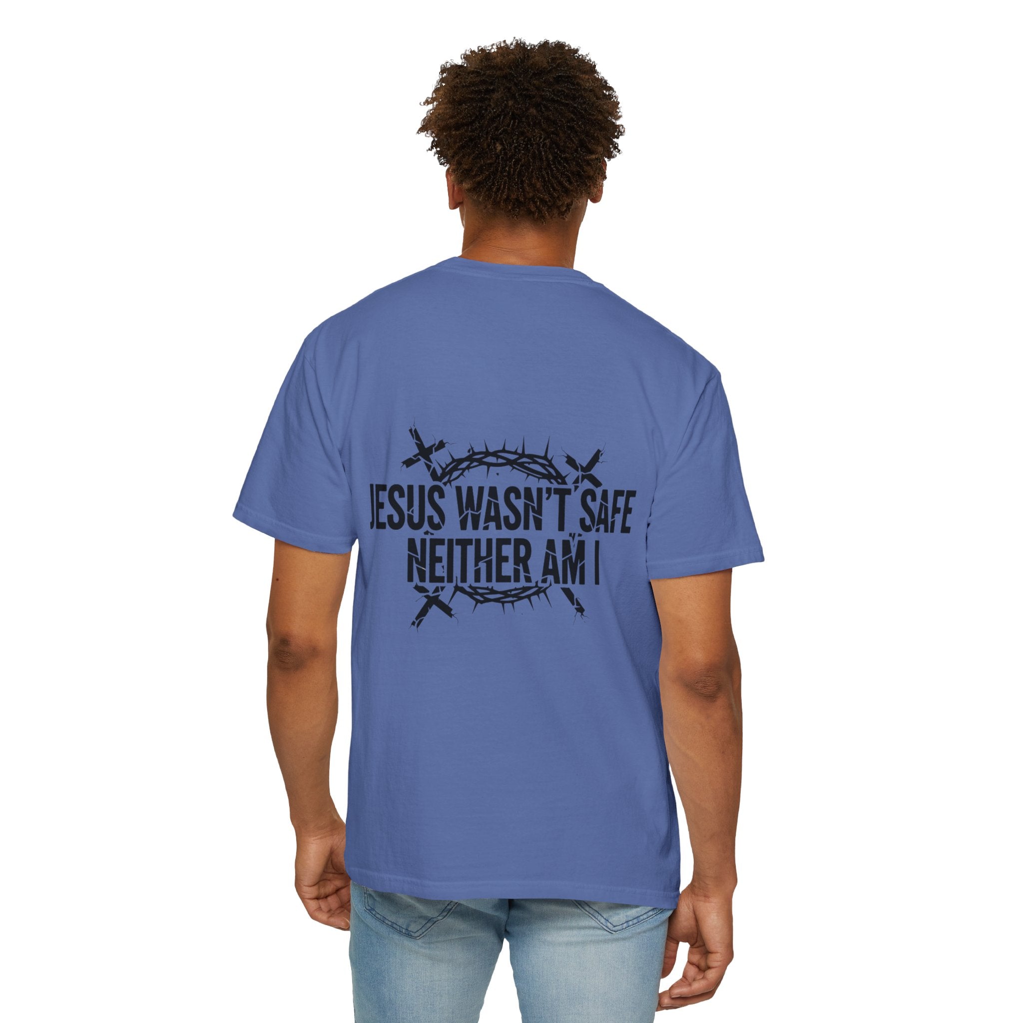 ⚡ Jesus Wasn’t Safe – Neither Am I | Bold Christian T-Shirt | Storm-Walking Faith Tee | Minimalist Black & White Design | Uplifted Gear Printify