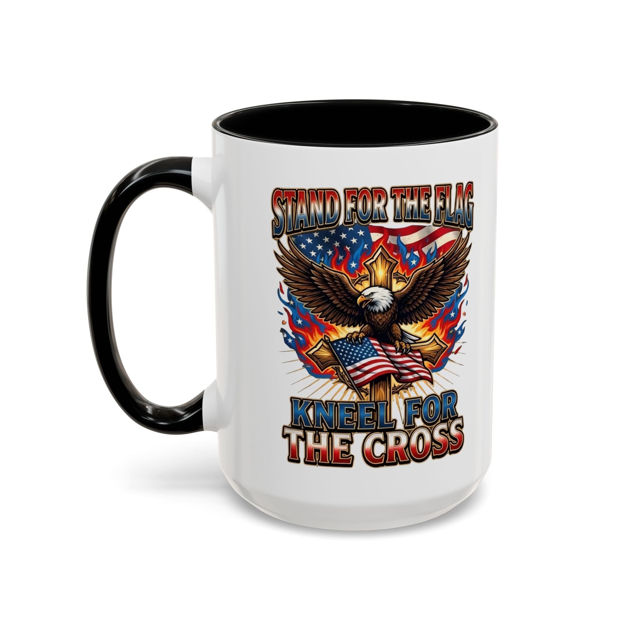Patriotic Eagle Coffee Mug — "Stand for the Flag, Kneel for the Cross" (11/15oz) Printify