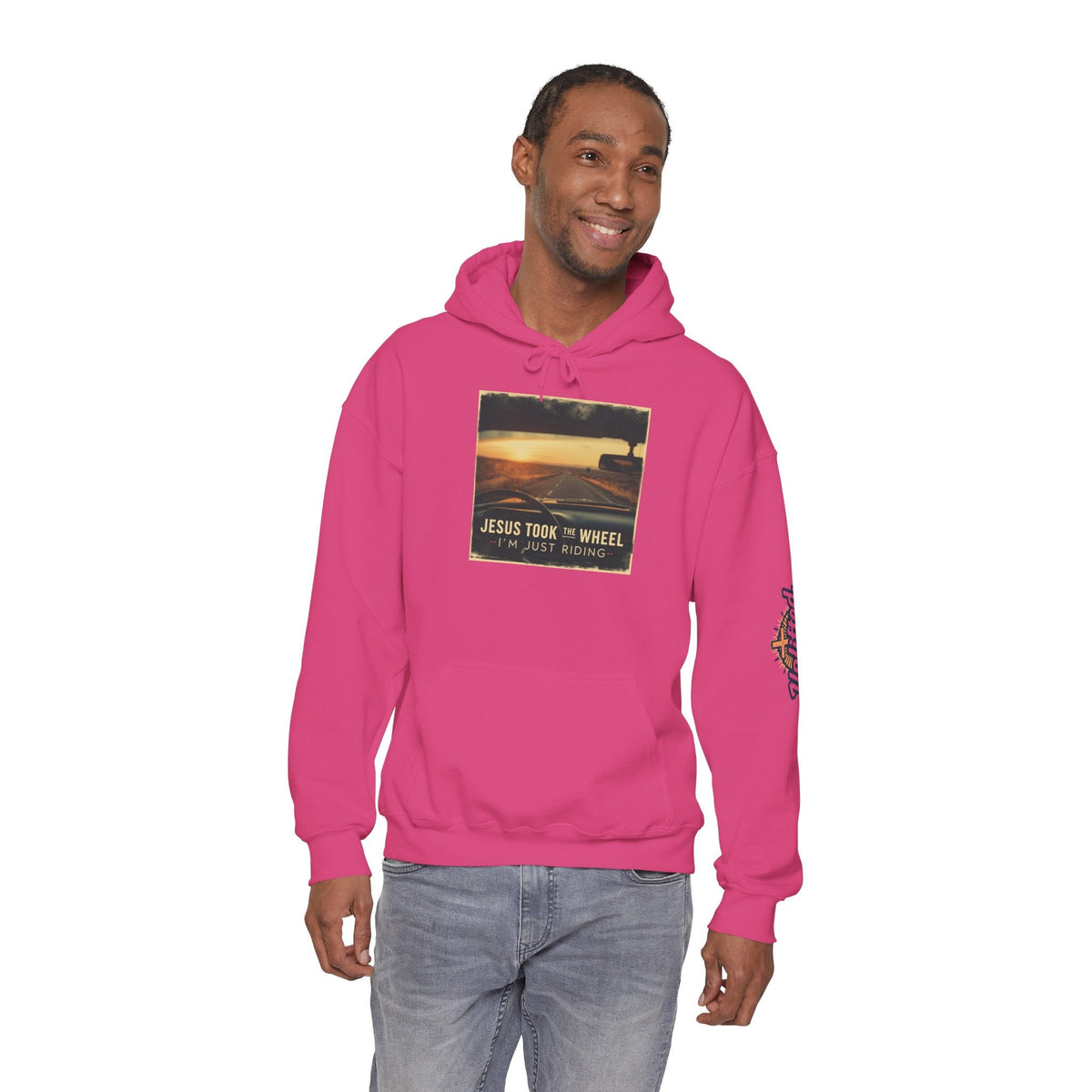 Jesus Took the Wheel I'm Just Riding Hoodie – Funny Christian Convertible Car Sweatshirt for Surrendered Faith & Humor Printify