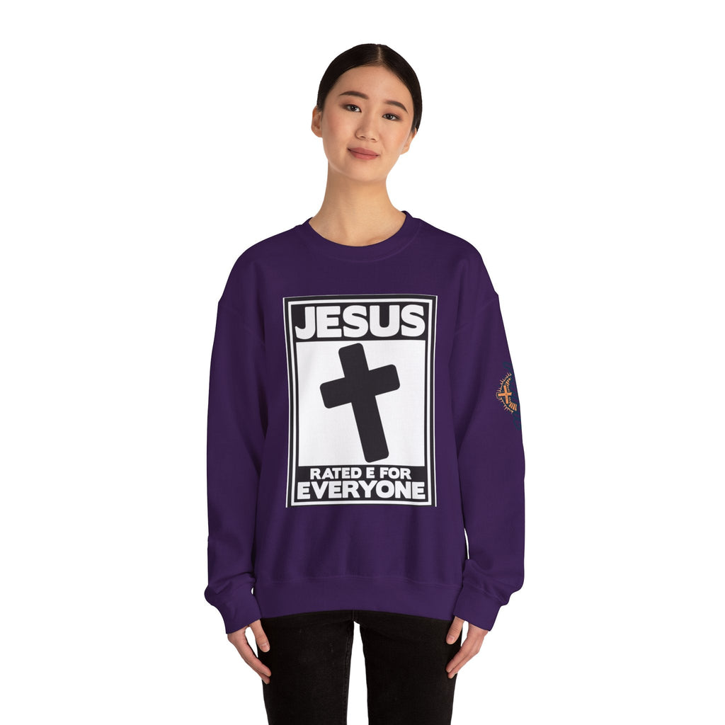 Jesus, Rated E for Everyone Sweatshirt - Gamer Faith Sweatshirt - Christian Video Game Parody Printify