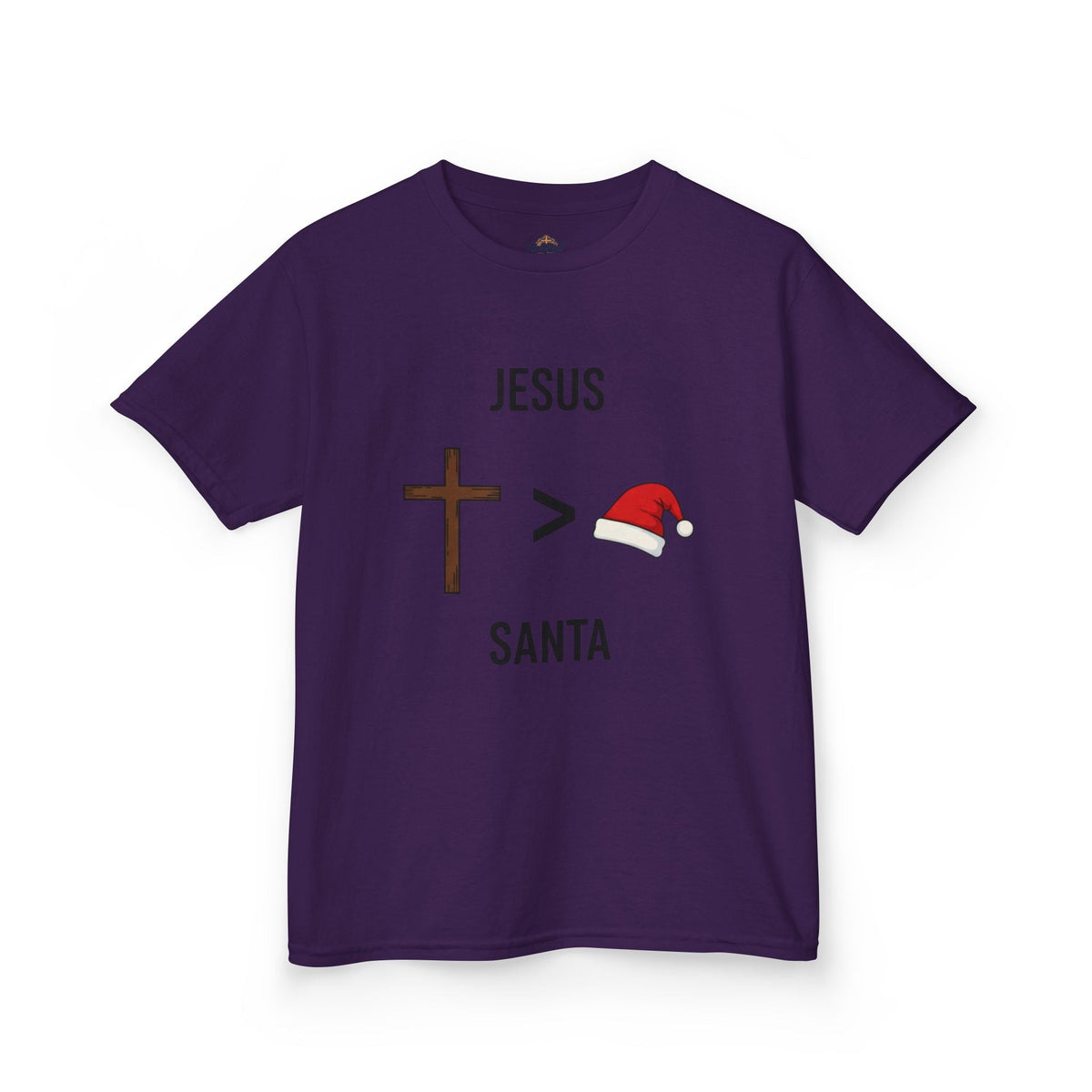 🎄 Jesus > Santa – Minimalist Christian Christmas Kids T-Shirt | Bold Faith Over Holiday Tee | Cross vs Santa Hat Design | Uplifted Gear Printify
