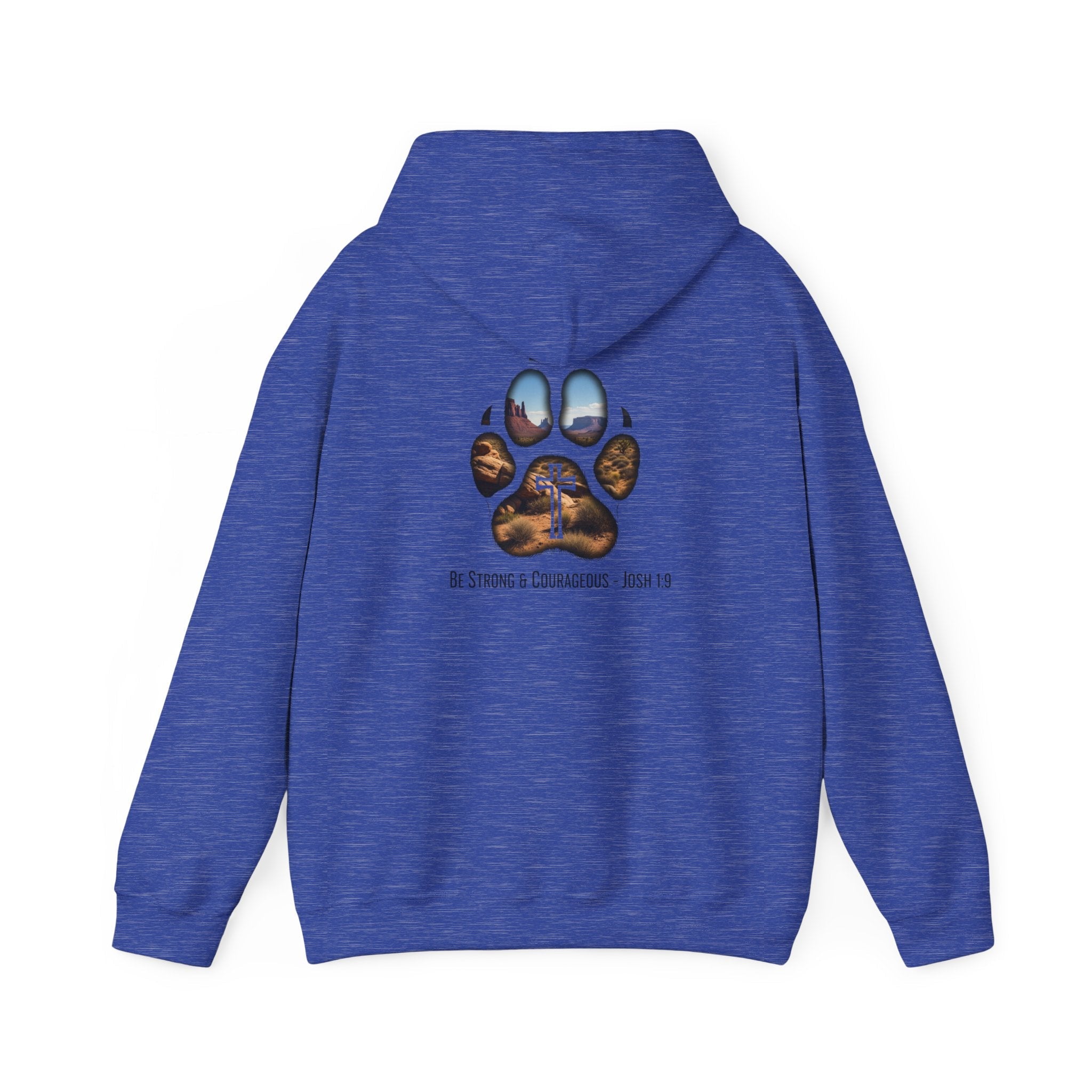 Strong and Courageous Hoodie – Joshua 1:9 Canine Pawprint Desert Christian Hoodie for Dog Lovers Printify