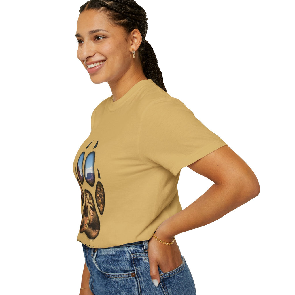 Strong and Courageous T-Shirt – Canine Pawprint Desert Joshua 1:9 Christian Tee Printify
