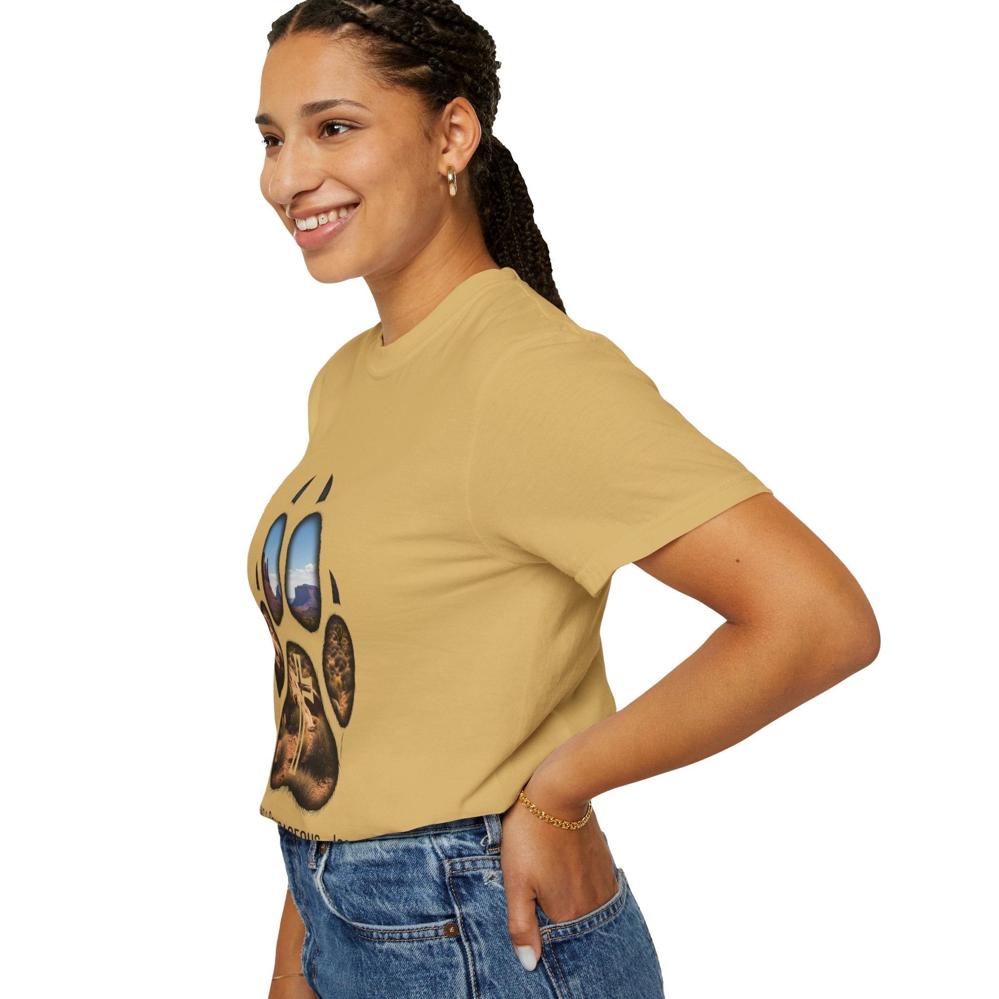 Strong and Courageous T-Shirt – Canine Pawprint Desert Joshua 1:9 Christian Tee Printify