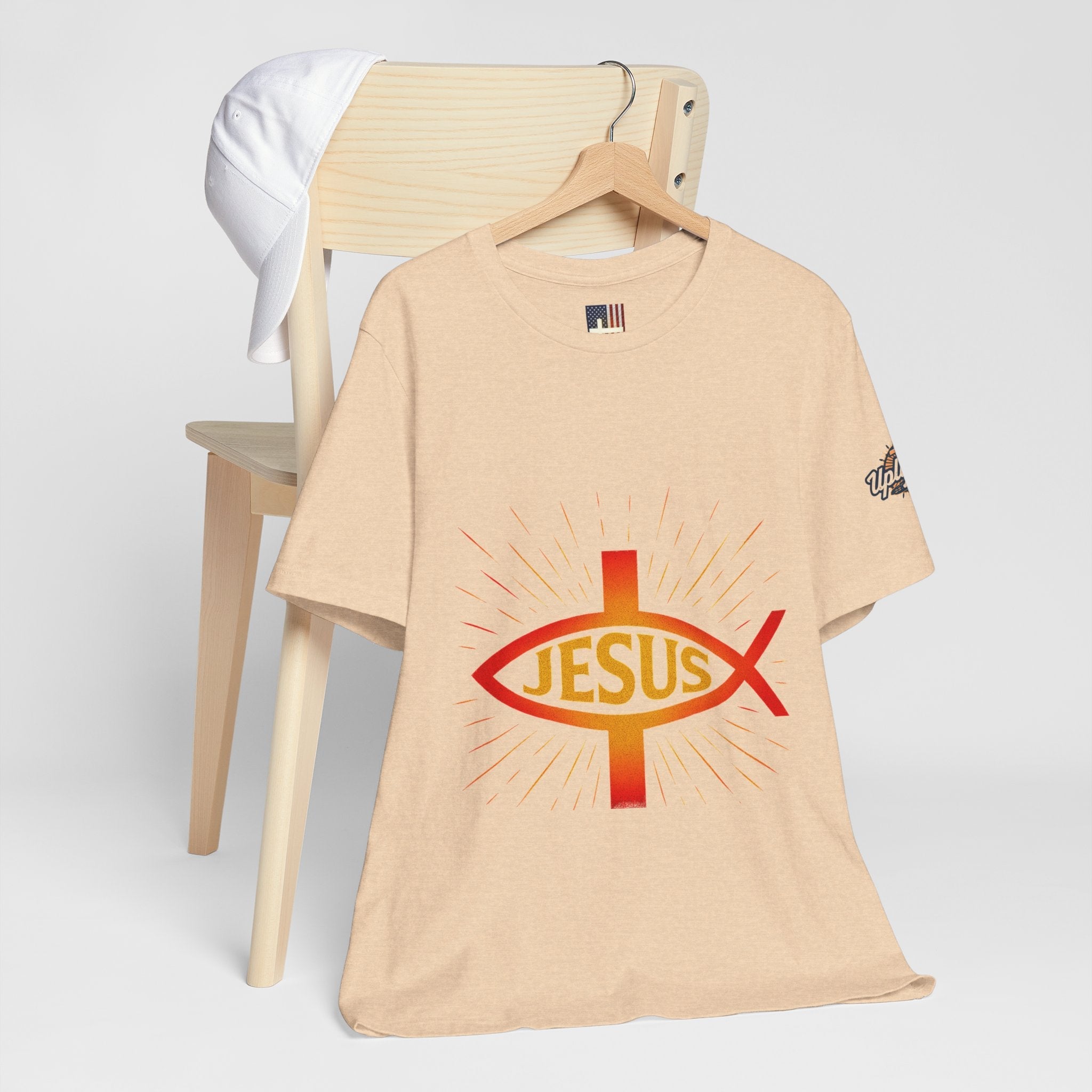 Jesus Ichthys T-shirt – Christian Fish Symbol with Cross & Jesus Inscription T-shirt for Eternal Faith & Streetwear Printify
