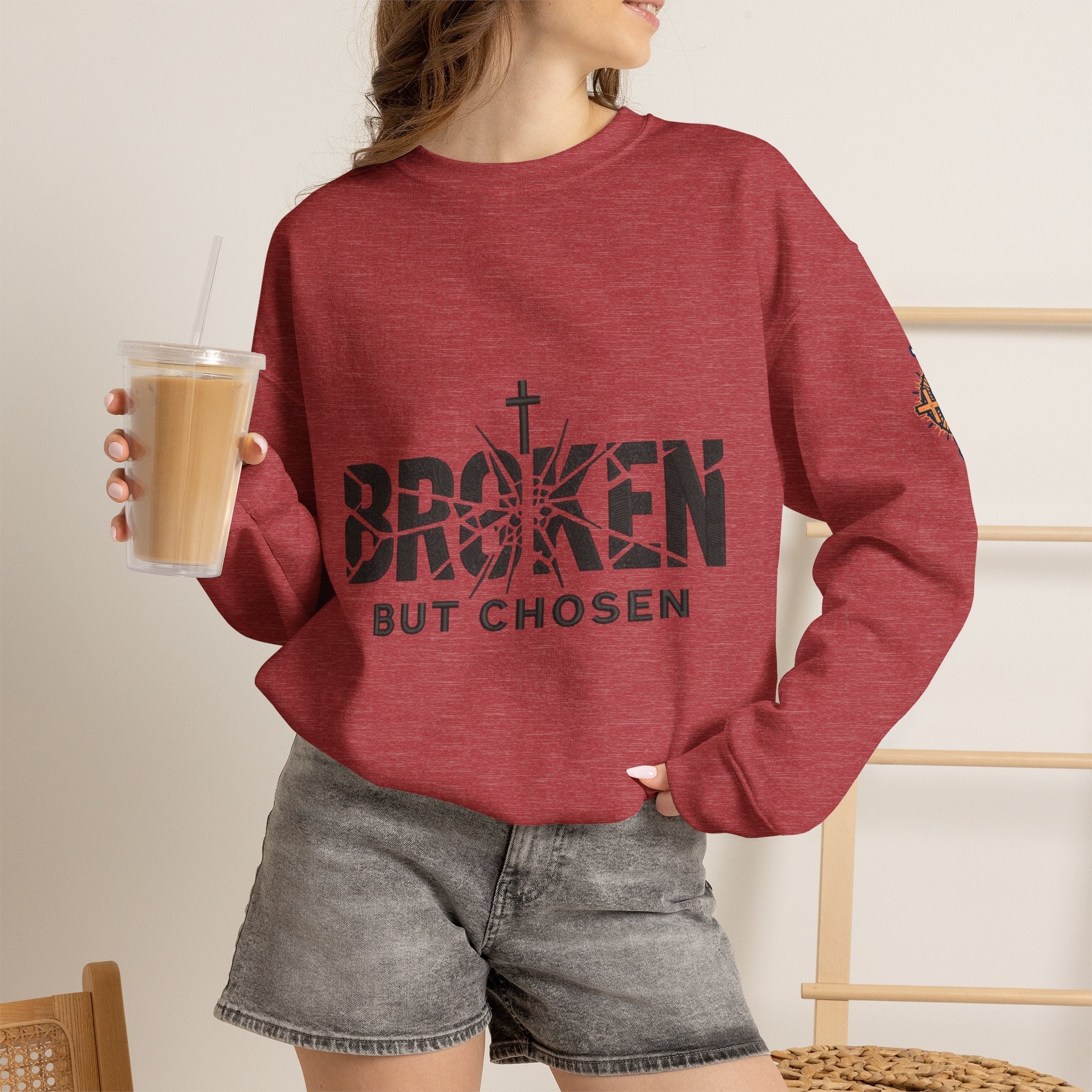 Broken But Chosen Crewneck Sweatshirt Printify