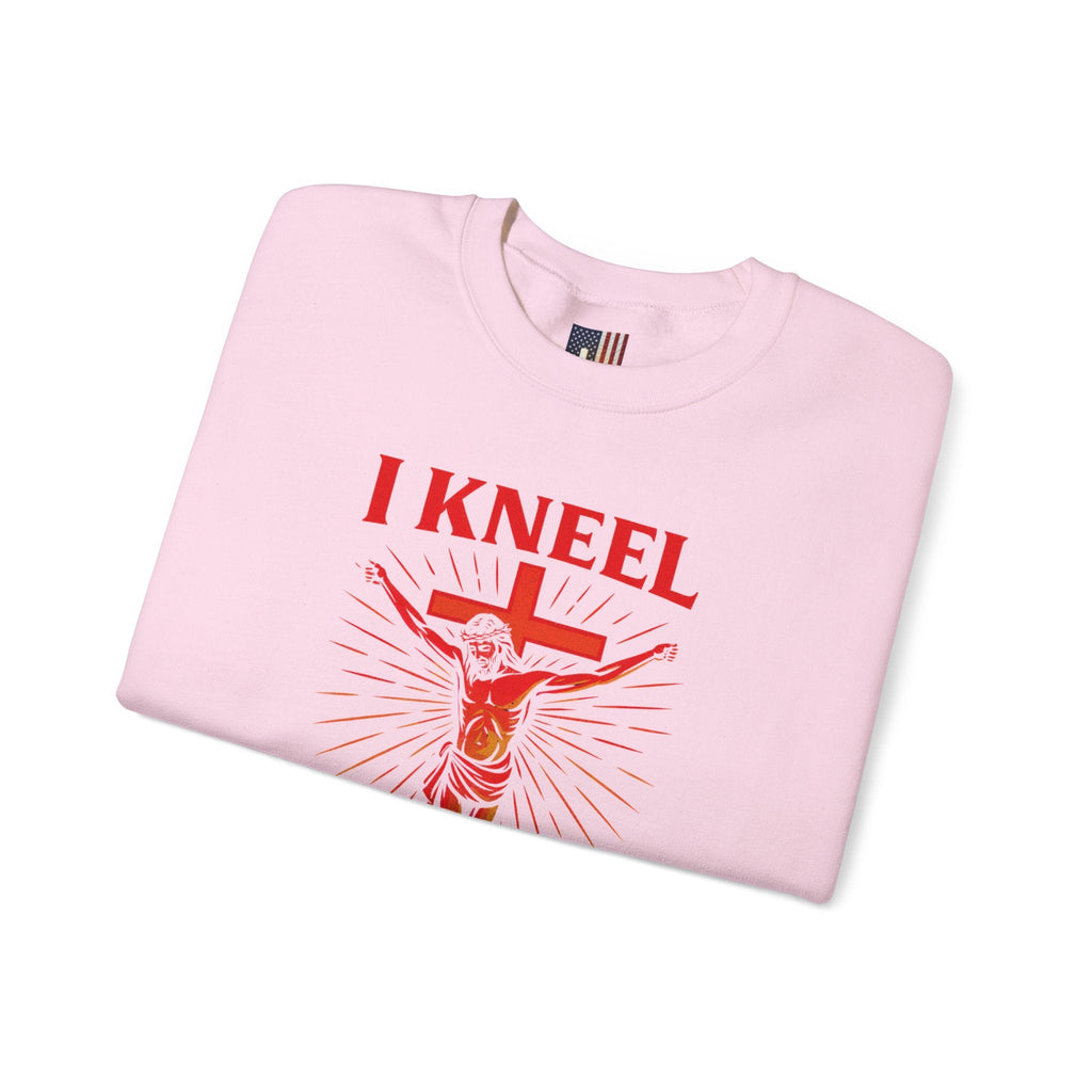 I Kneel to One Man Sweatshirt – Crucifixion Christian Sweatshirt for Unashamed Devotion & Bold Faith Printify