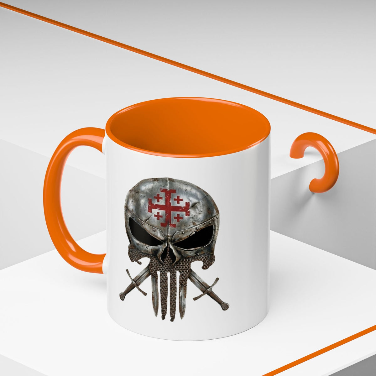 Crusader Knight Coffee Mug — 'Armor of God' Christian Skull 11/15oz Accent Mug Printify