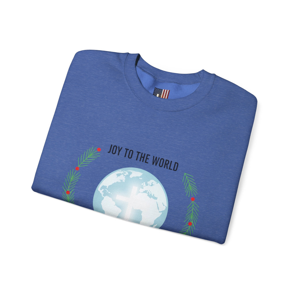 Joy to the World Sweatshirt – Wreath Earth Nativity Christian Christmas Sweatshirt for Isaiah 9:6 Holiday Faith & Festive Joy Printify