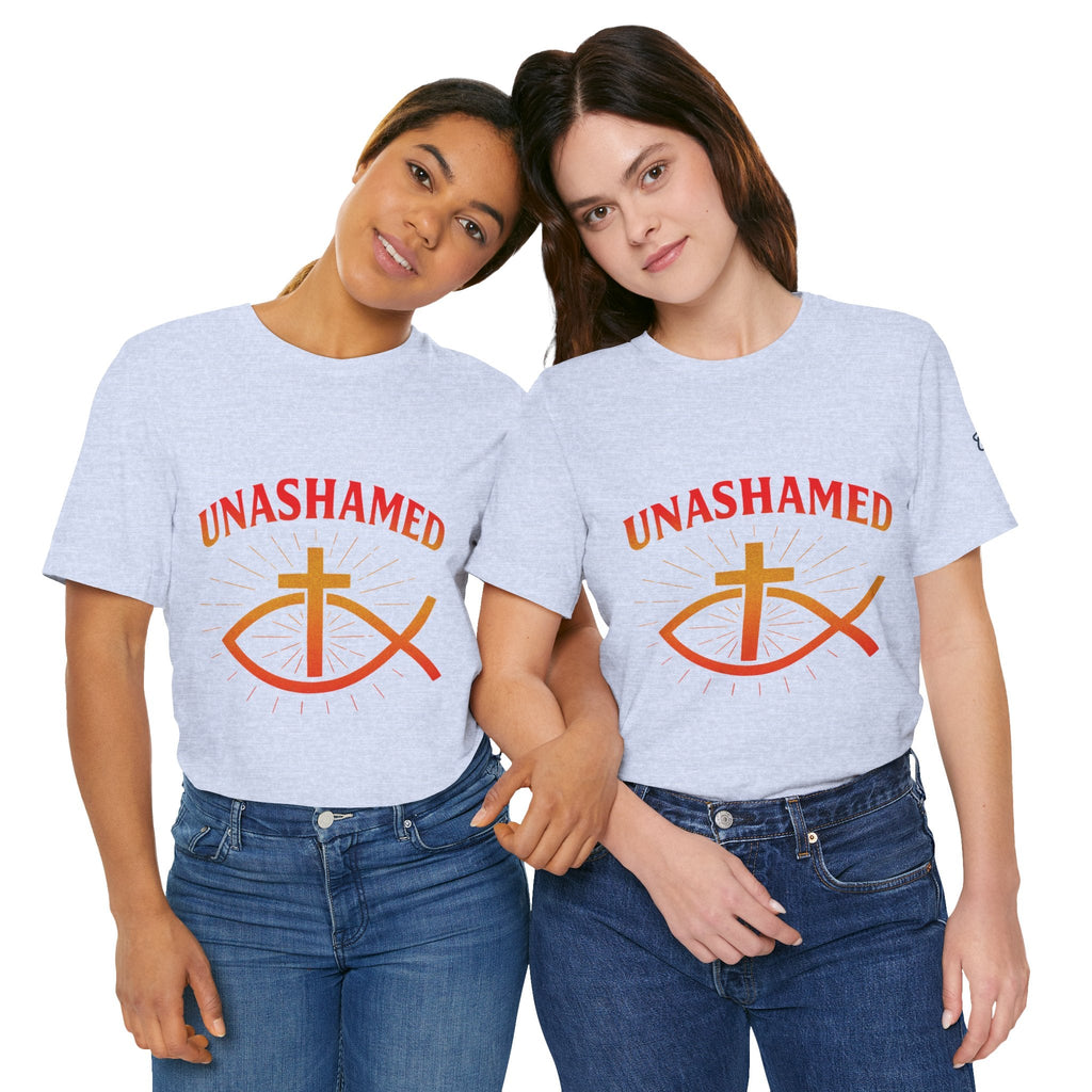 Unashamed T-shirt – Ichthys Jesus Fish & Cross Christian T-shirt for Romans 1:16 Bold Faith Printify