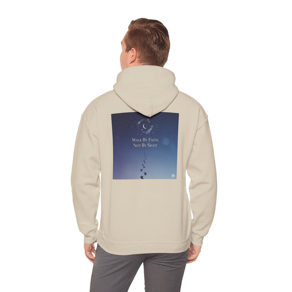 Walk by Faith, Not by Sight Hoodie – Moonlit Footprints Christian Hoodie for Cozy Nights Printify