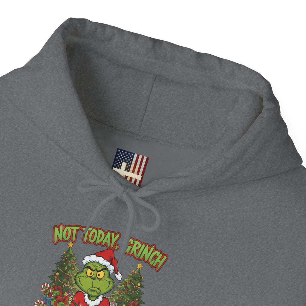 🎄 Not Today, Grinch – Jesus Saves | Funny Christian Christmas Hoodie | Sulking Grinch & Glowing Cross | Bold Neon Faith Tee by Uplifted Gear Printify