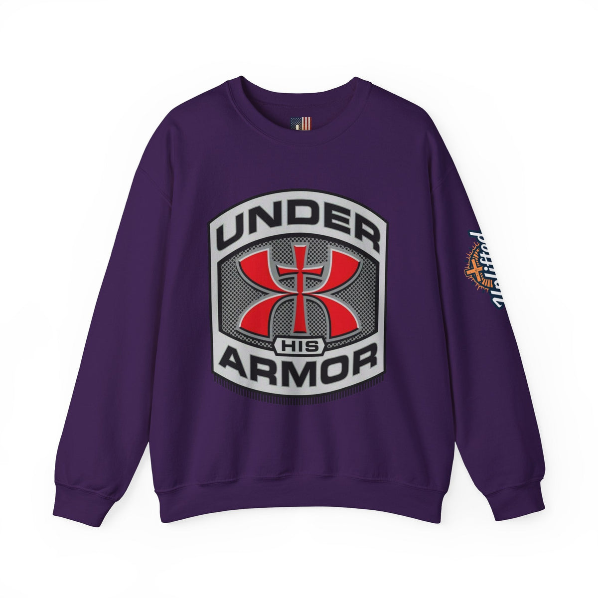 Under His Armor Crewneck Sweatshirt — Christian Faith Graphic Pullover Printify