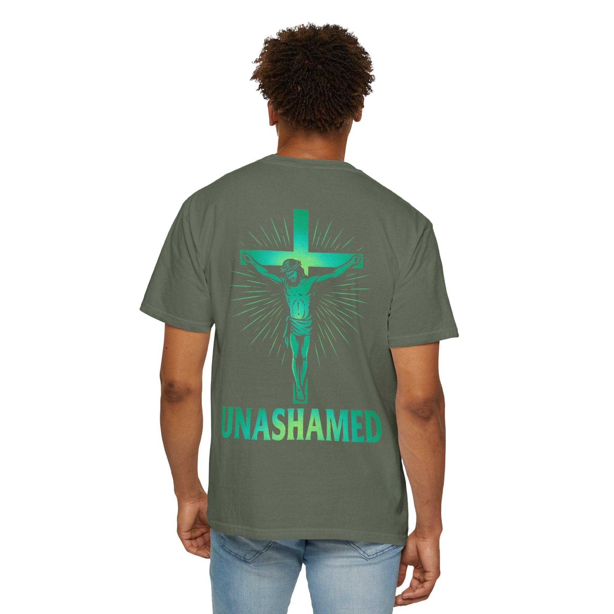 Unashamed T-shirt – Romans 1:16 Crucifixion Christian t-shirt for Bold Unwavering Faith Printify