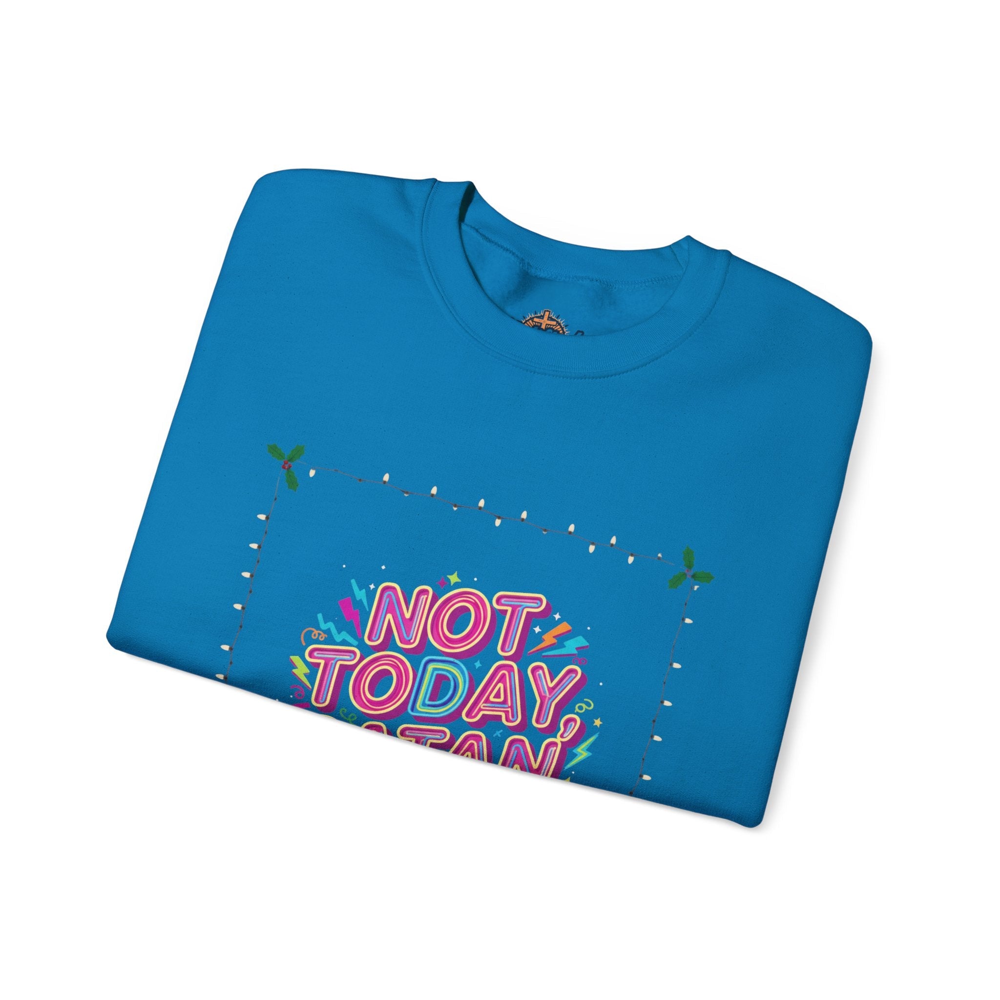 🔥 Not Today, Satan – Retro 90s Christian Sweatshirt | Neon Faith Tee | Funky Cartoon Devil | Bold Bible Verse Shirt | Uplifted Gear Printify