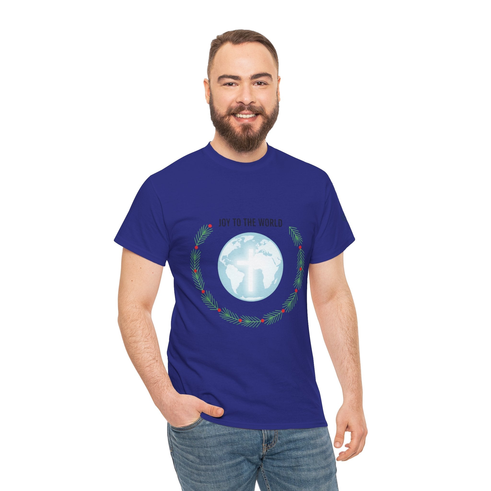 Joy to the World T-shirt – Wreath Earth Nativity Christian Christmas T-shirt for Isaiah 9:6 Holiday Faith & Festive Joy Printify