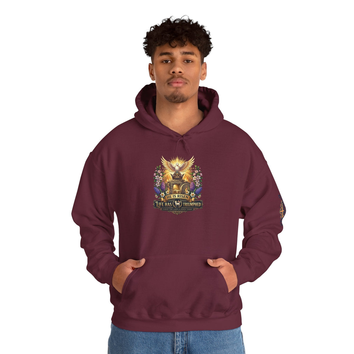 He Is Risen "Life Has Triumphed" Hoodie — Easter Resurrection Christian Hoodie Printify