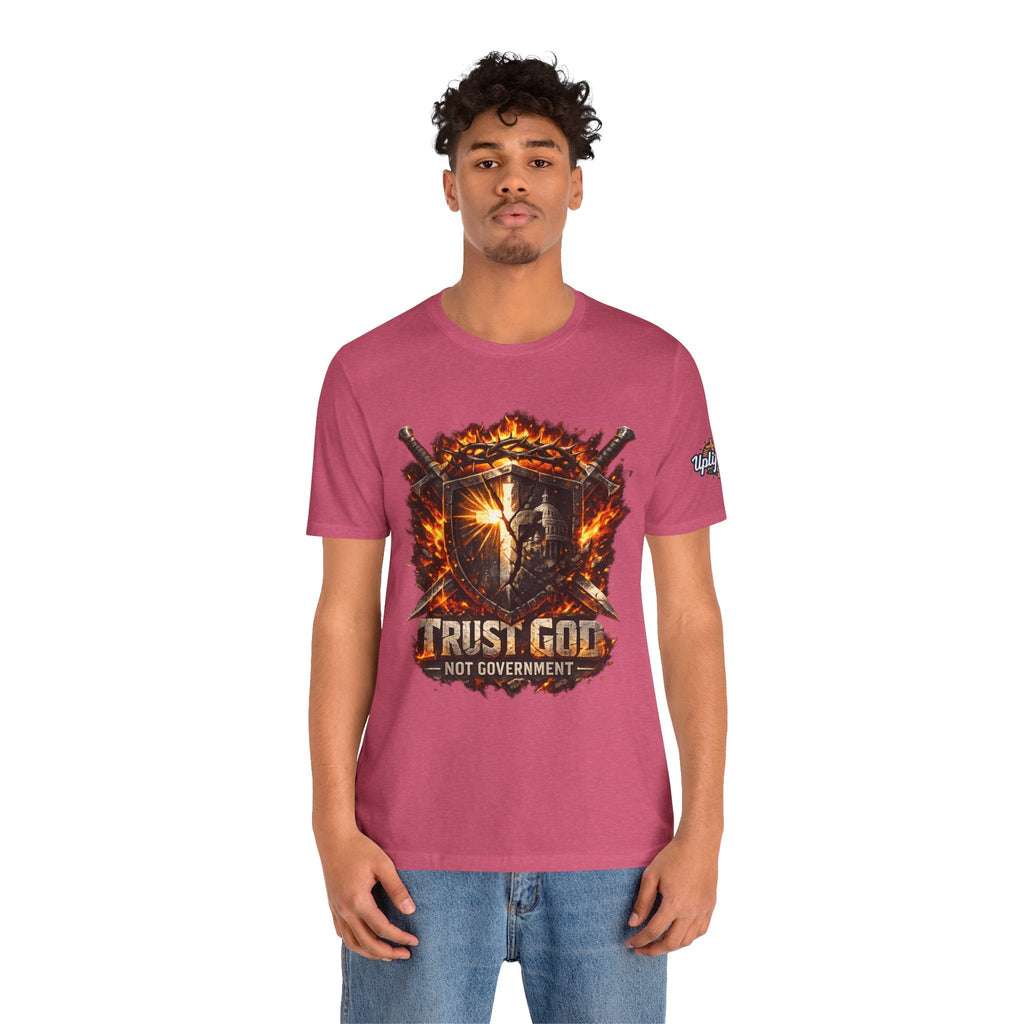 Trust God Not Government Shield Tee — Patriotic Christian Faith T-Shirt Printify