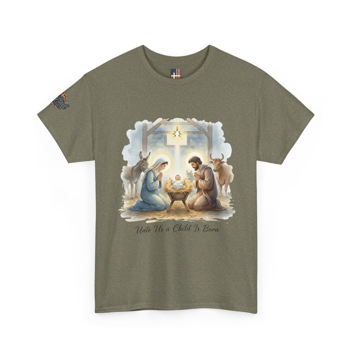 Unto Us a Child is Born T-shirt – Isaiah 9:6 Nativity Manger Scene Christian Christmas T-shirt for Holy Night Faith Printify